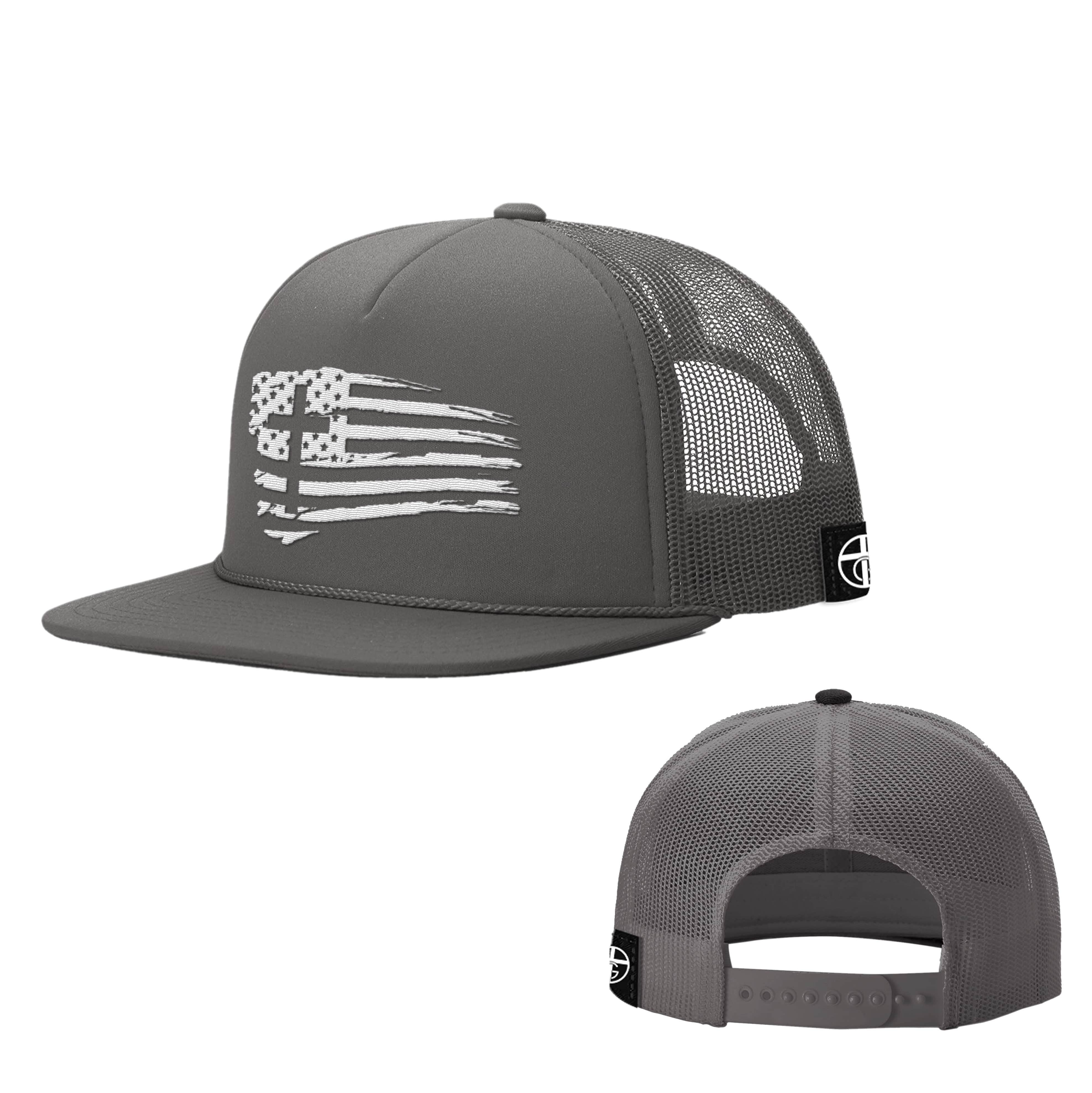 Our True God Hat Charcoal / One Size Tattered Flag Cross Foam Trucker Hats