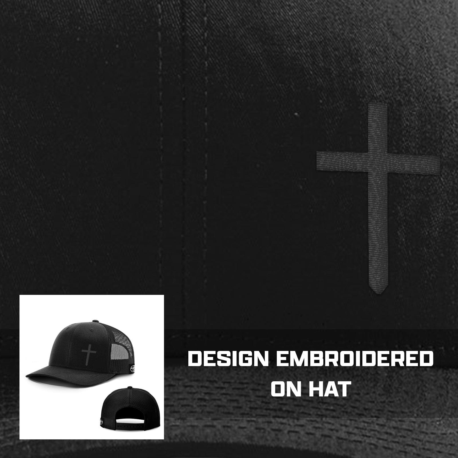 Our True God Hat Cross Lower Left Blackout Version Hats