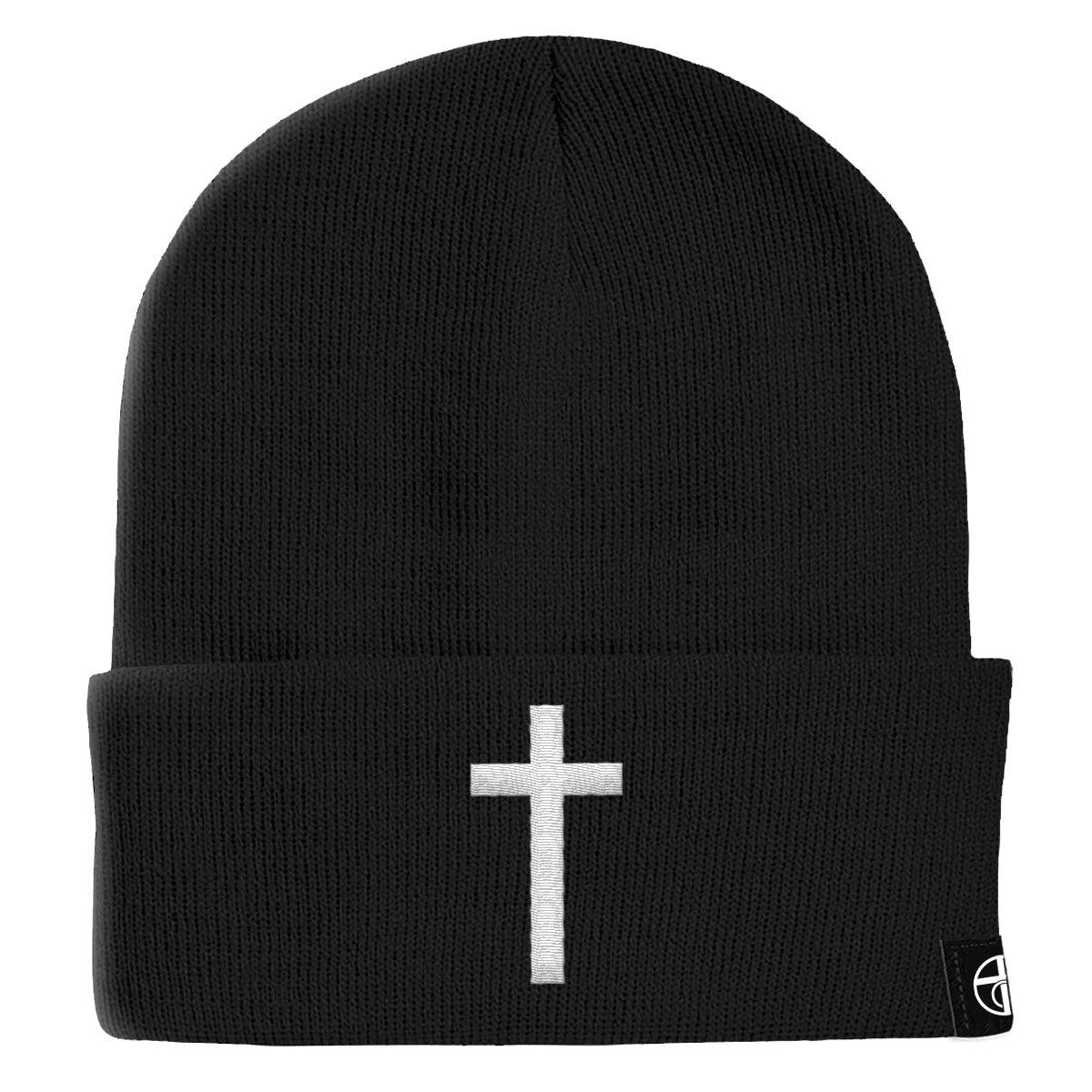 Our True God Hat Cuffed Beanies / Black / One Size Cross Beanies