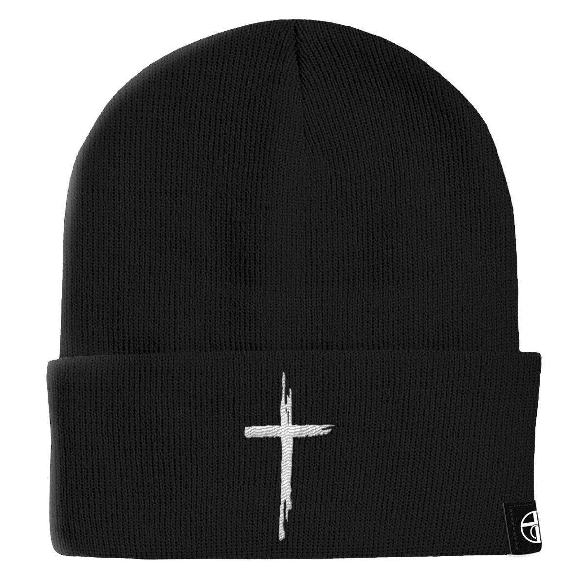 Our True God Hat Cuffed Beanies / Black / One Size Cross Center Beanies