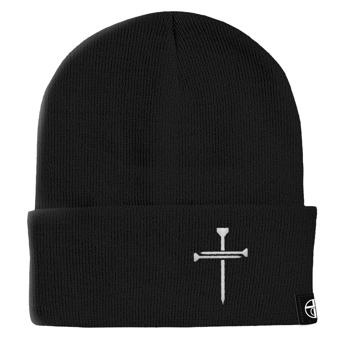 Our True God Hat Cuffed Beanies / Black / One Size Nail Cross Lower Left Beanies