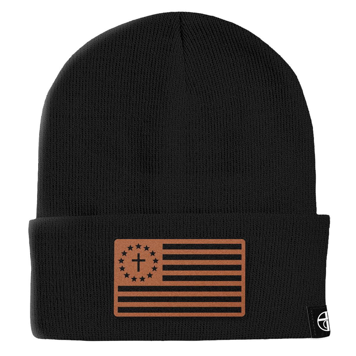 Our True God Hat Cuffed Beanies / Black / One Size One Nation Under God Leather Patch Beanies