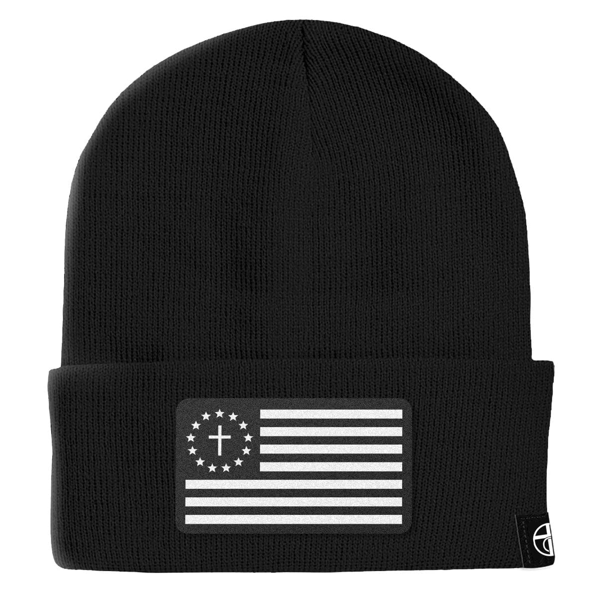 Our True God Hat Cuffed Beanies / Black / One Size One Nation Under God White Leather Patch Beanies