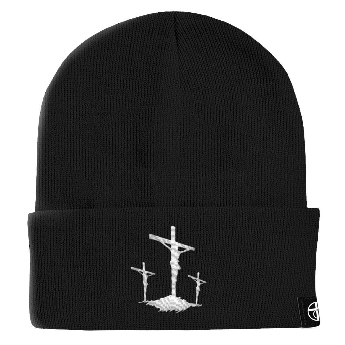 Our True God Hat Cuffed Beanies / Black / One Size Three Crosses Beanies