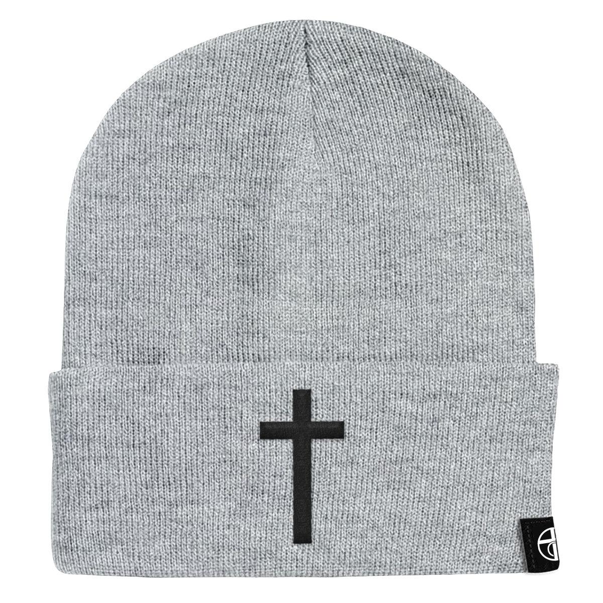 Our True God Hat Cuffed Beanies / Grey / One Size Cross Beanies