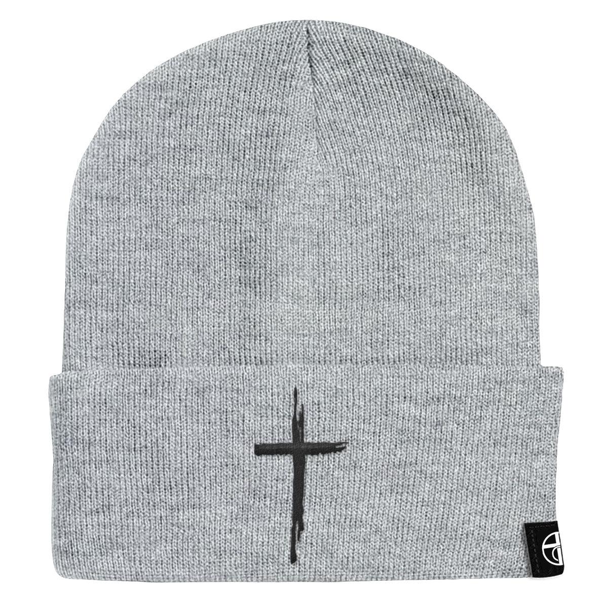 Our True God Hat Cuffed Beanies / Grey / One Size Cross Center Beanies