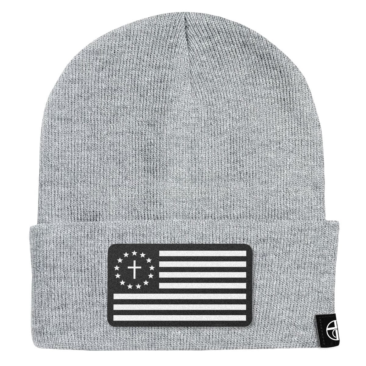 Our True God Hat Cuffed Beanies / Grey / One Size One Nation Under God White Leather Patch Beanies