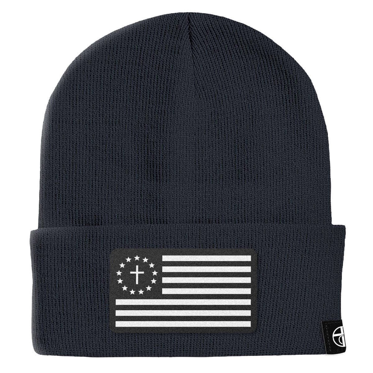 Our True God Hat Cuffed Beanies / Navy / One Size One Nation Under God White Leather Patch Beanies