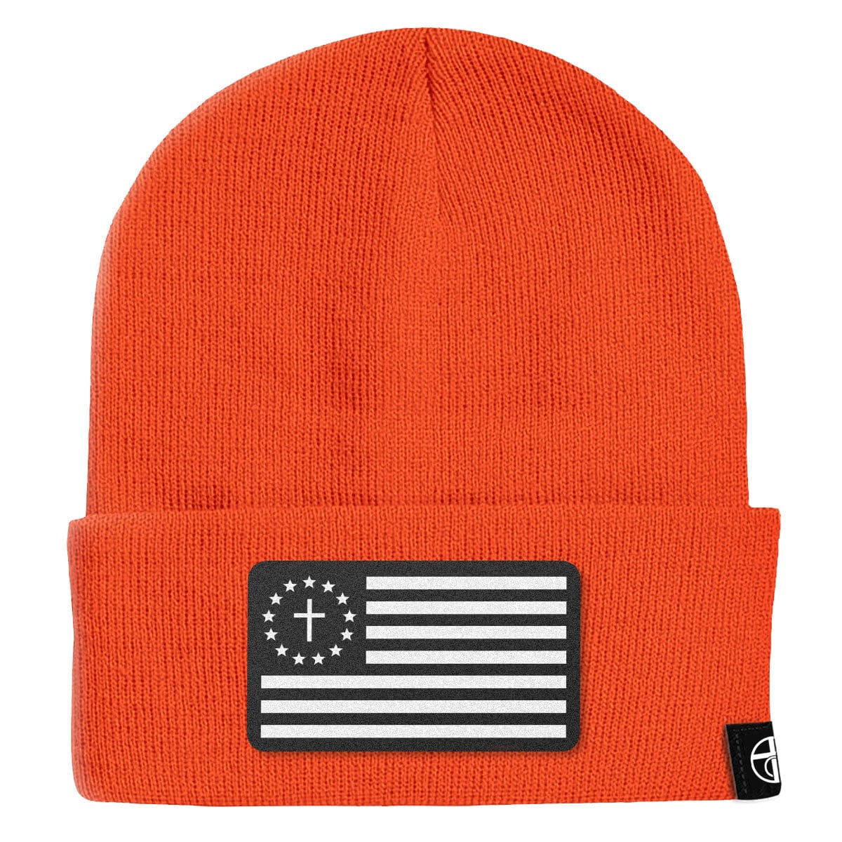 Our True God Hat Cuffed Beanies / Orange / One Size One Nation Under God White Leather Patch Beanies