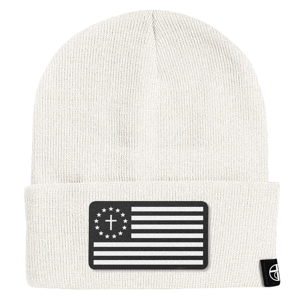 Our True God Hat Cuffed Beanies / White / One Size One Nation Under God White Leather Patch Beanies