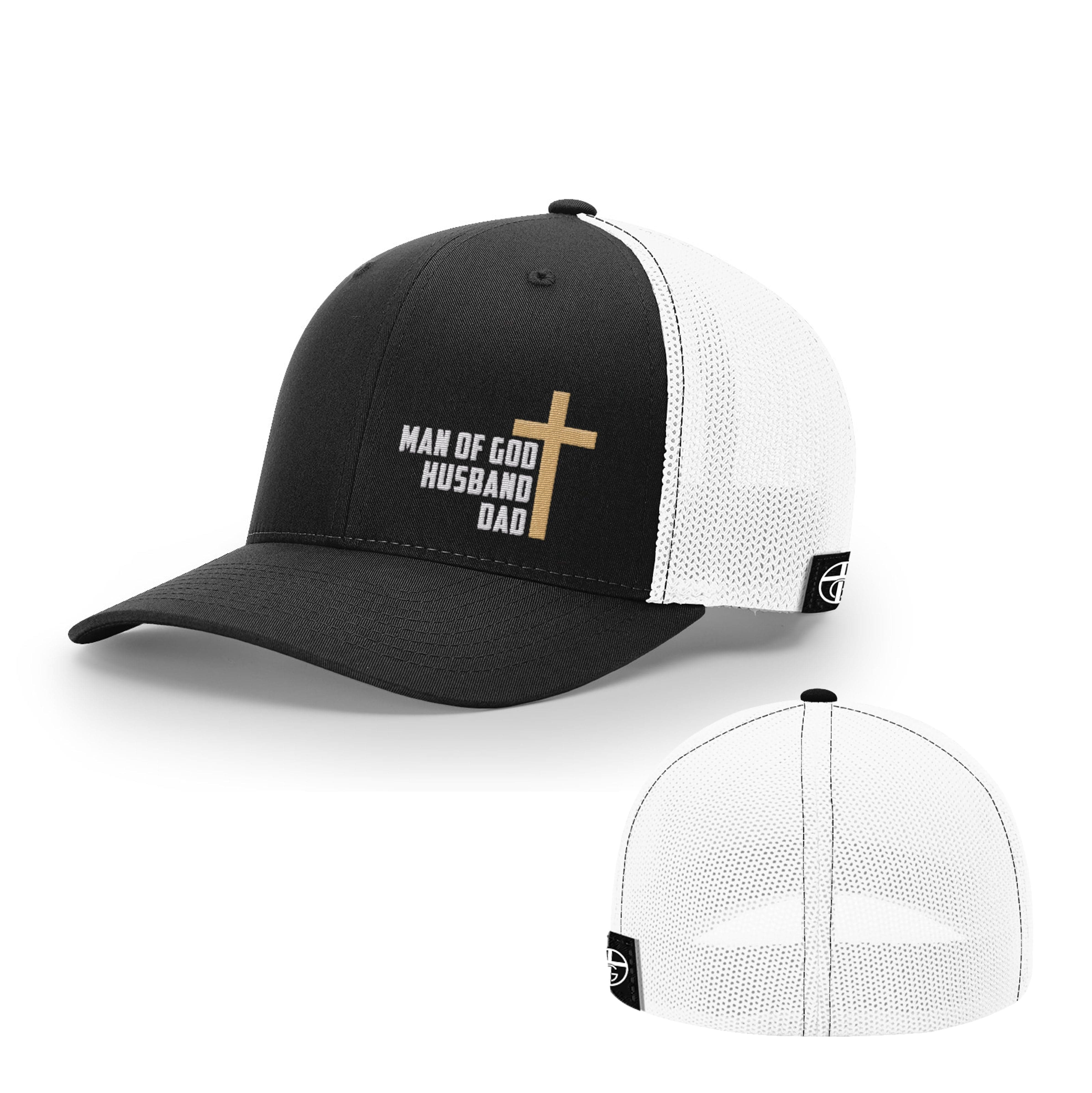 Our True God Hat Flexfit / Black and White / S/M Man Of God, Husband, Dad Hats