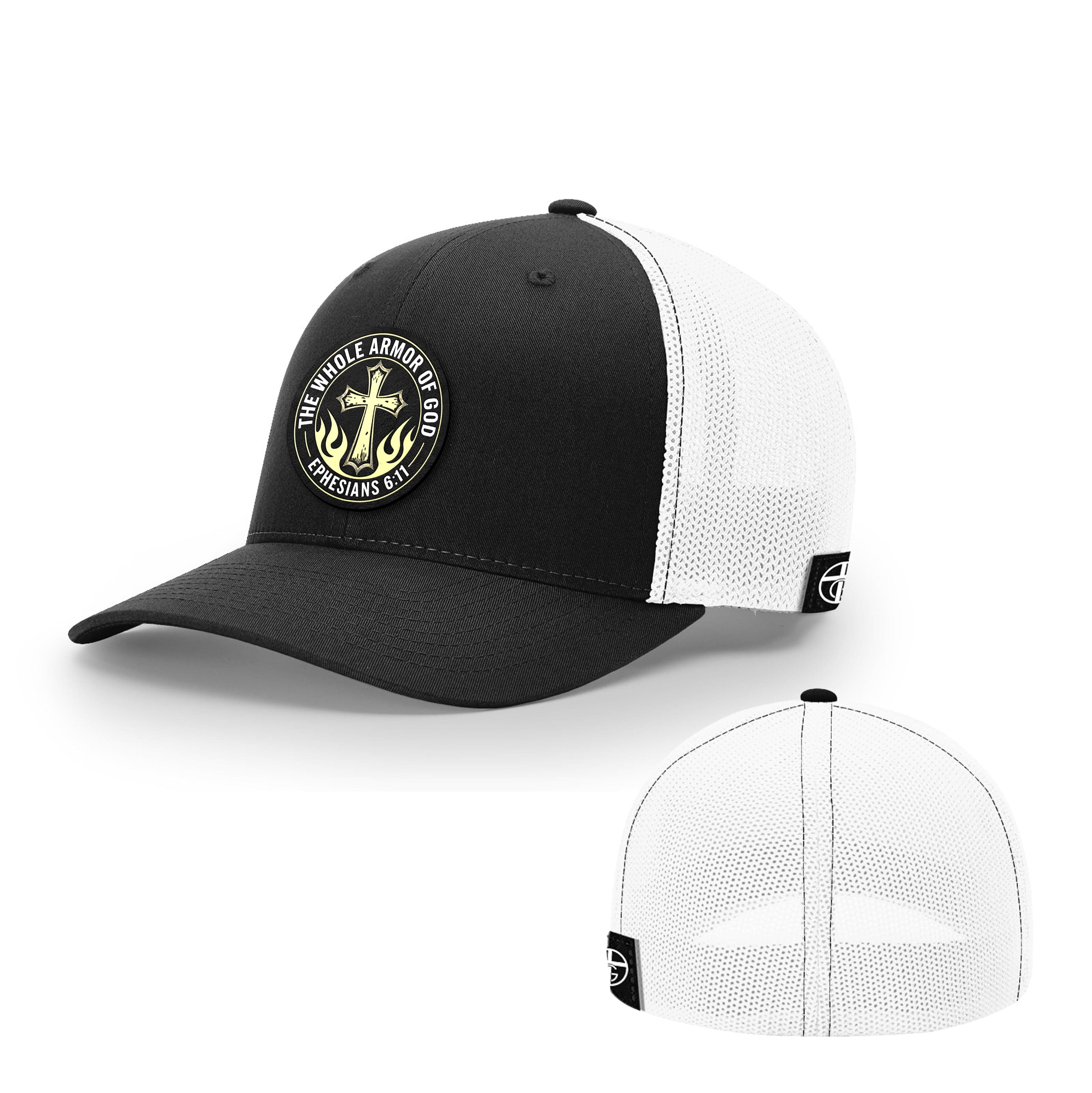 Our True God Hat Flexfit / Black and White / S/M The Whole Armor Of God Circle Patch Hats