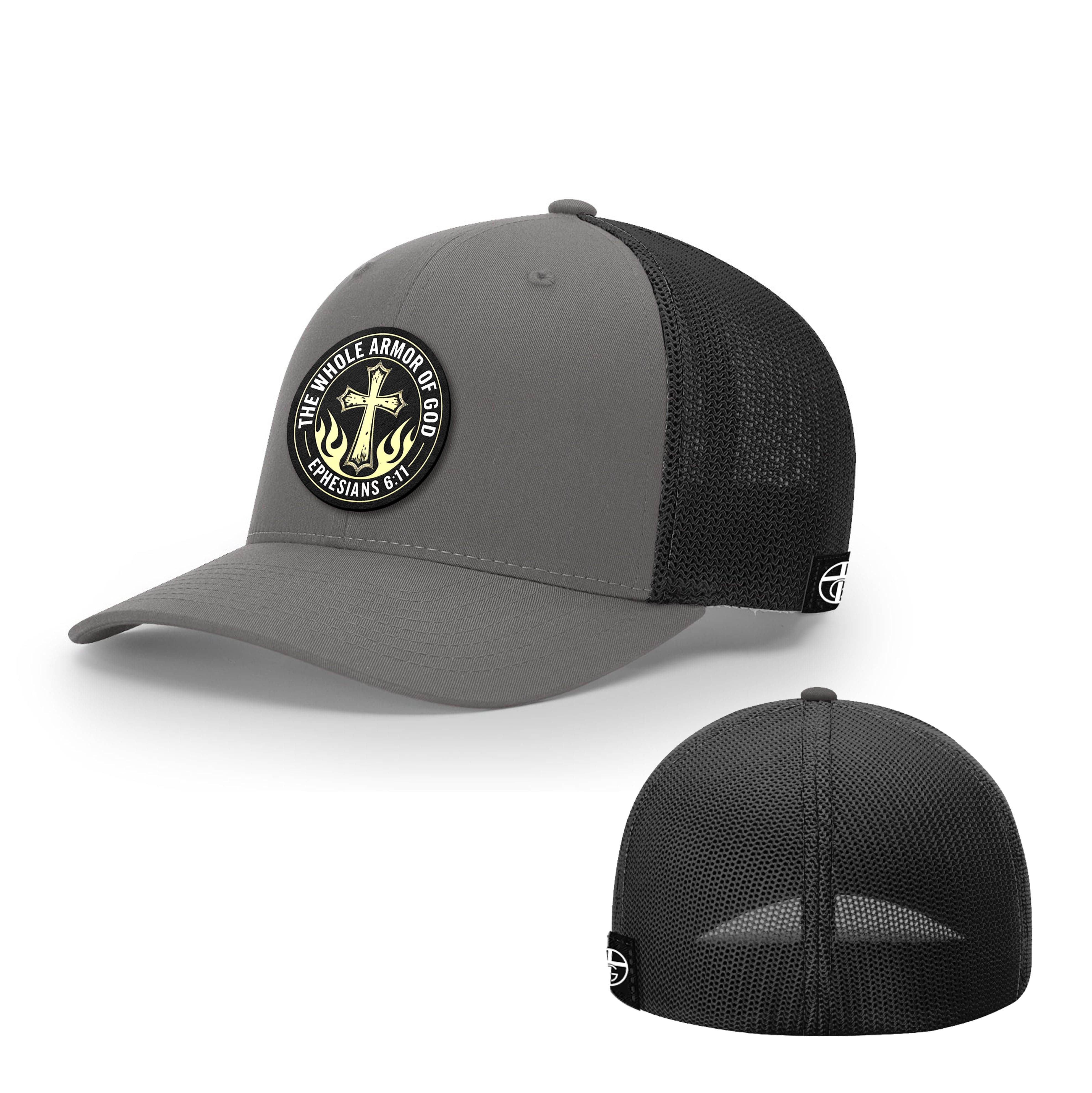 Our True God Hat Flexfit / Charcoal and Black / S/M The Whole Armor Of God Circle Patch Hats