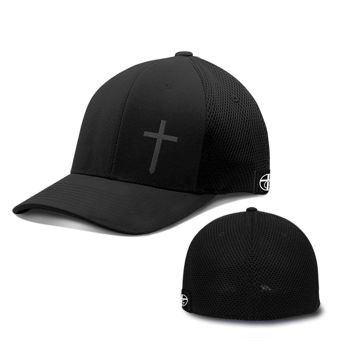 Our True God Hat Flexfit / Full Black / S/M Cross Lower Left Blackout Version Hats