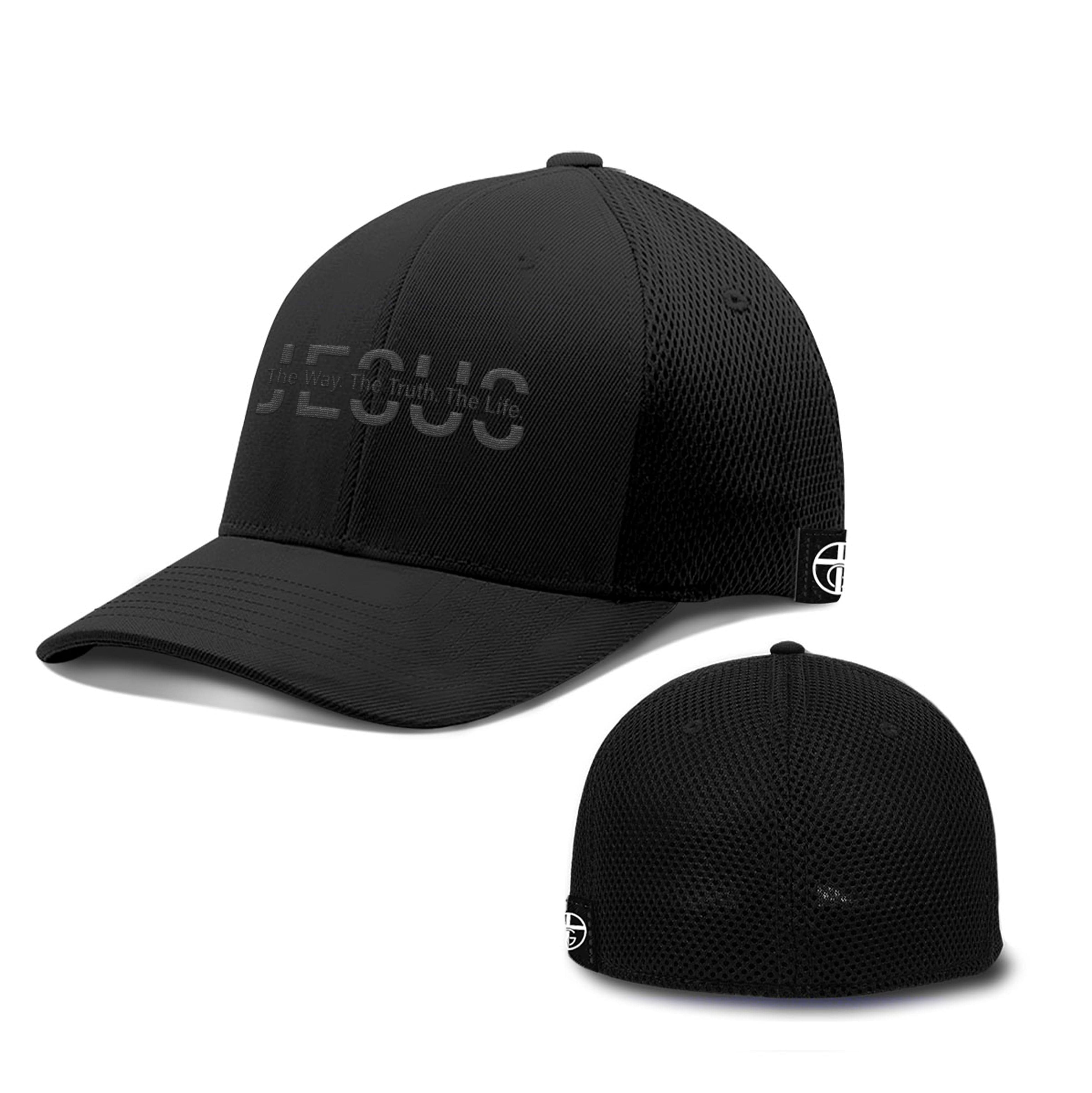 Our True God Hat Flexfit / Full Black / S/M Jesus The Way. The Truth. The Life. Blackout Version Hats