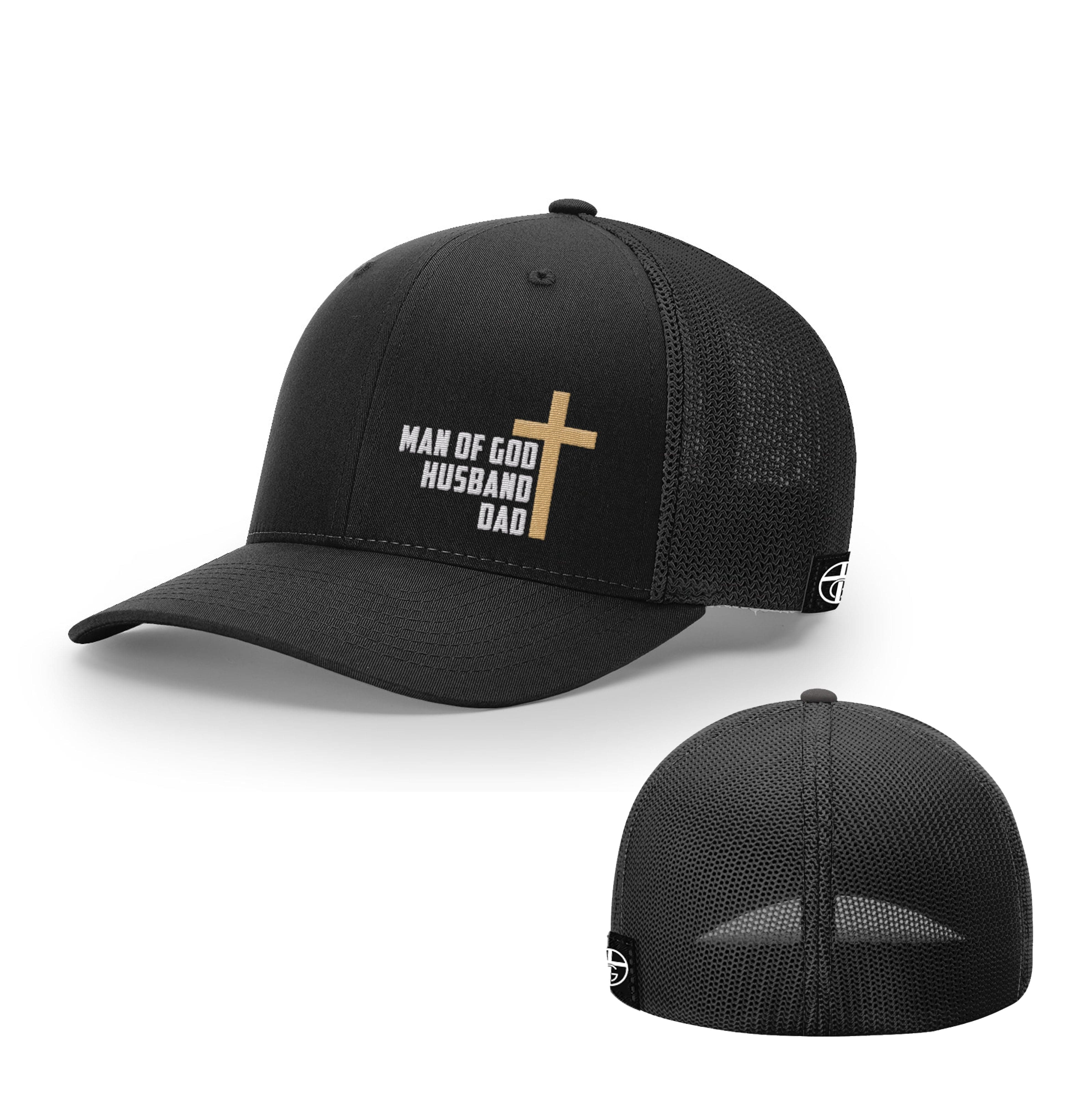 Our True God Hat Flexfit / Full Black / S/M Man Of God, Husband, Dad Hats