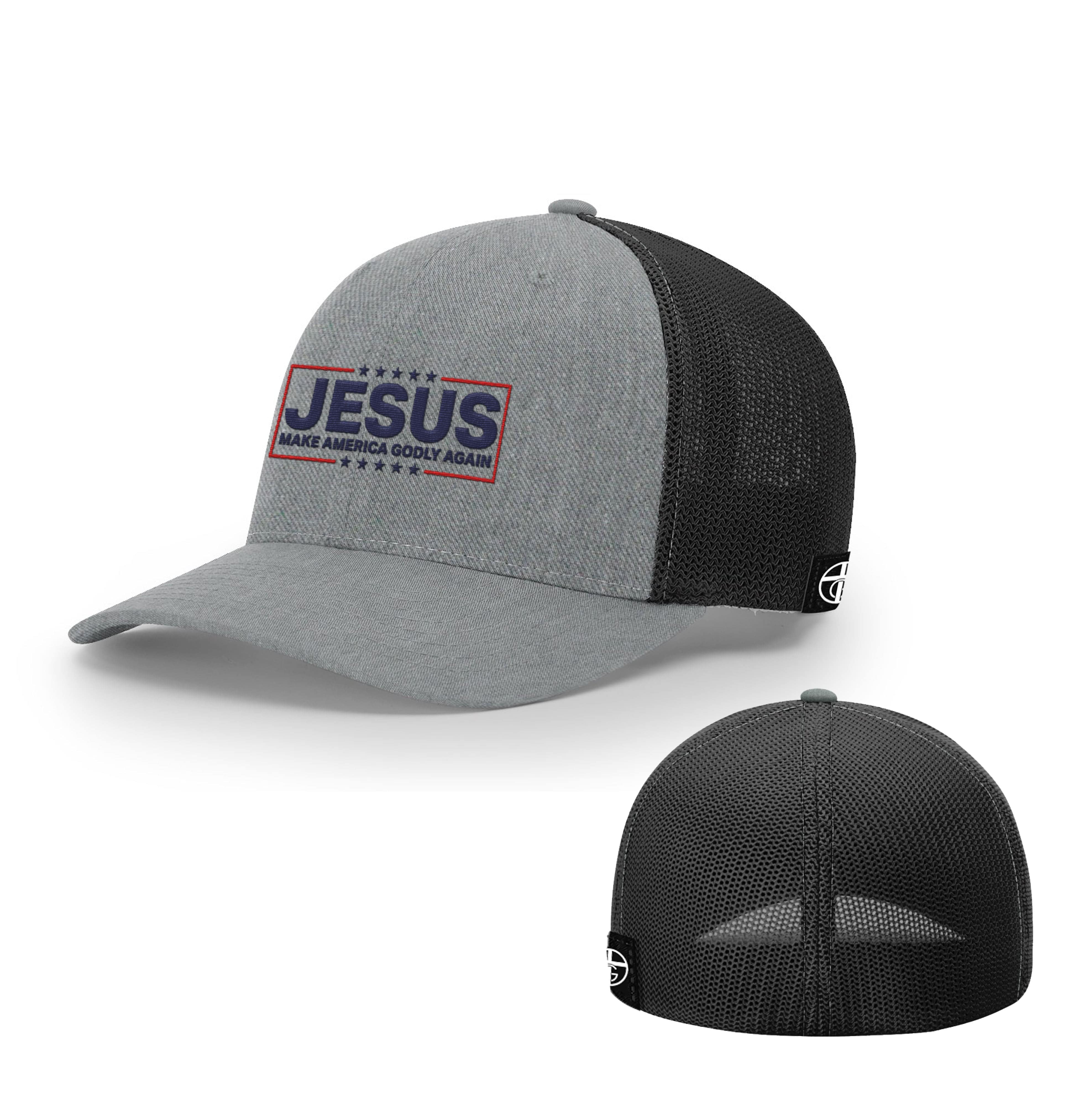 Our True God Hat Flexfit / Heather and Black / S/M Jesus Make America Godly Again Hats