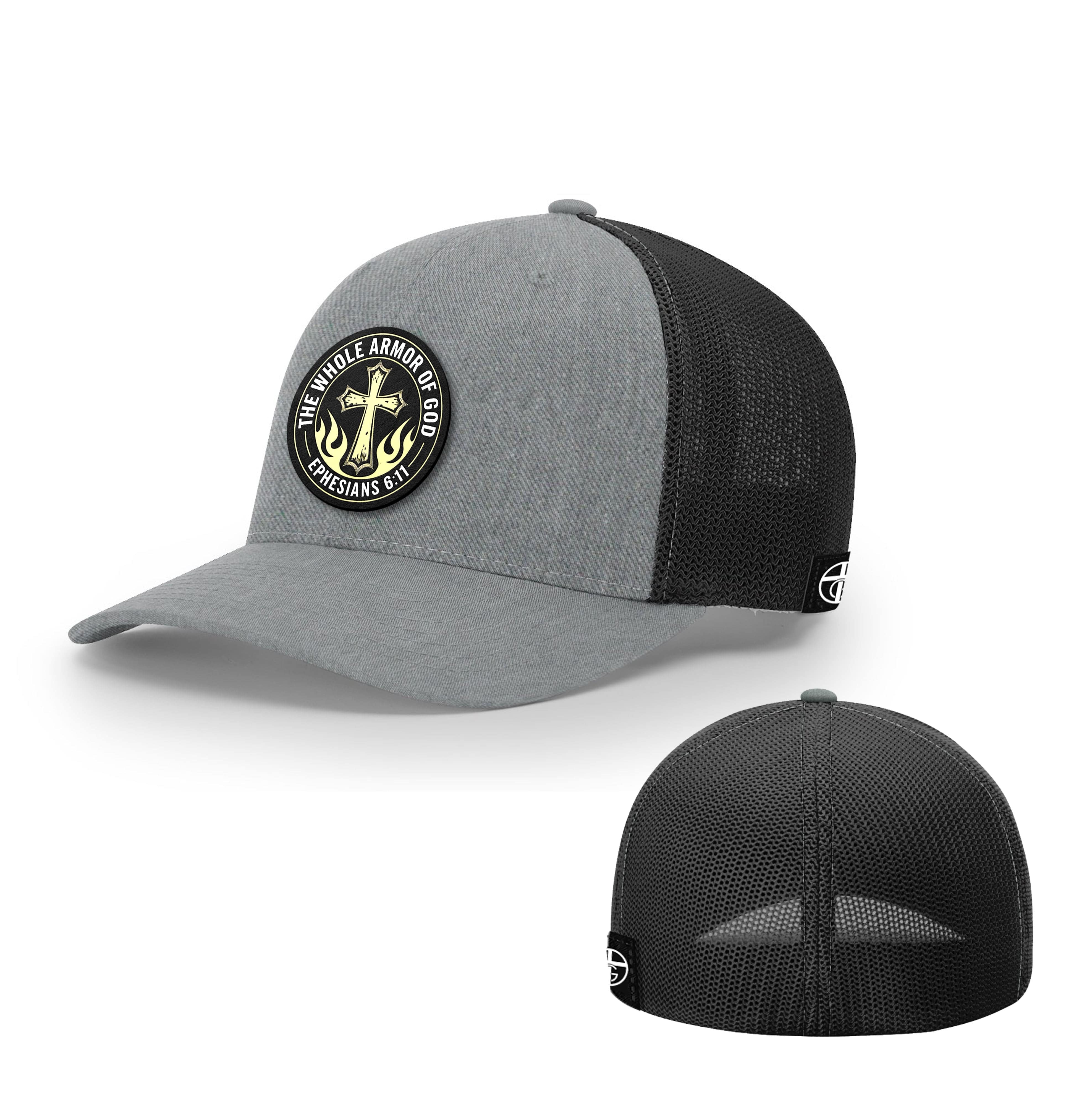 Our True God Hat Flexfit / Heather and Black / S/M The Whole Armor Of God Circle Patch Hats