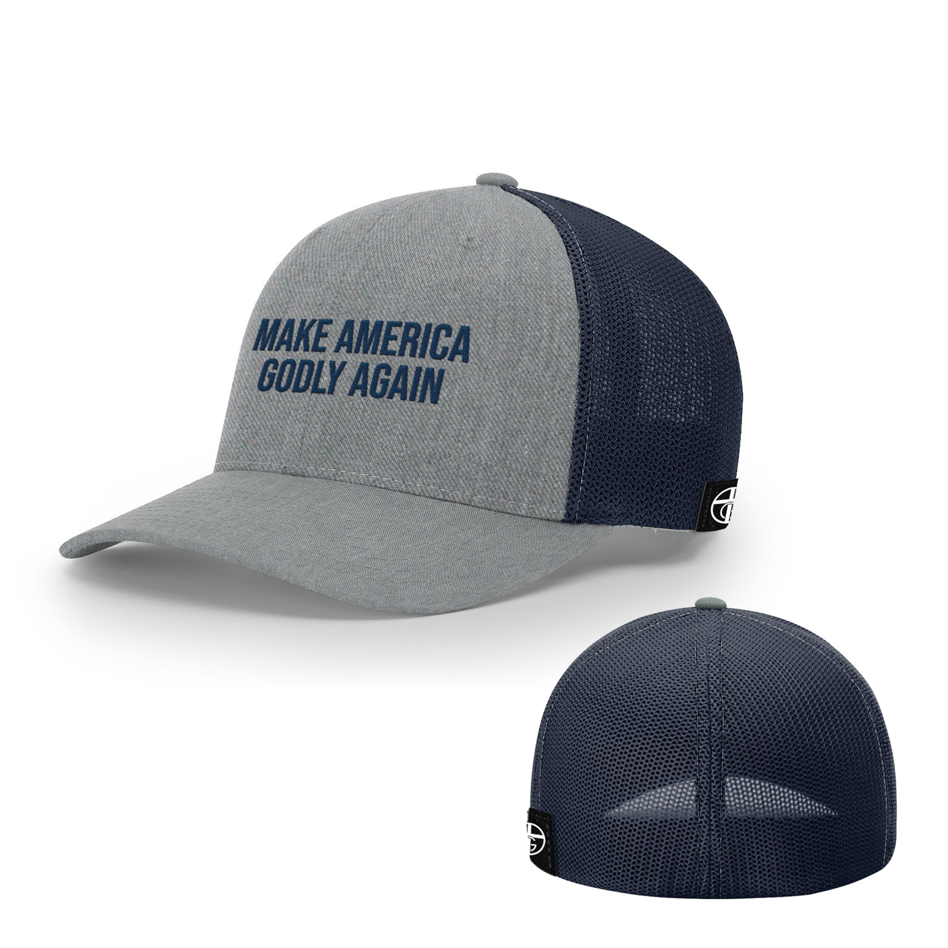 Our True God Hat Flexfit / Heather and Navy / S/M Make America Godly Again Hats