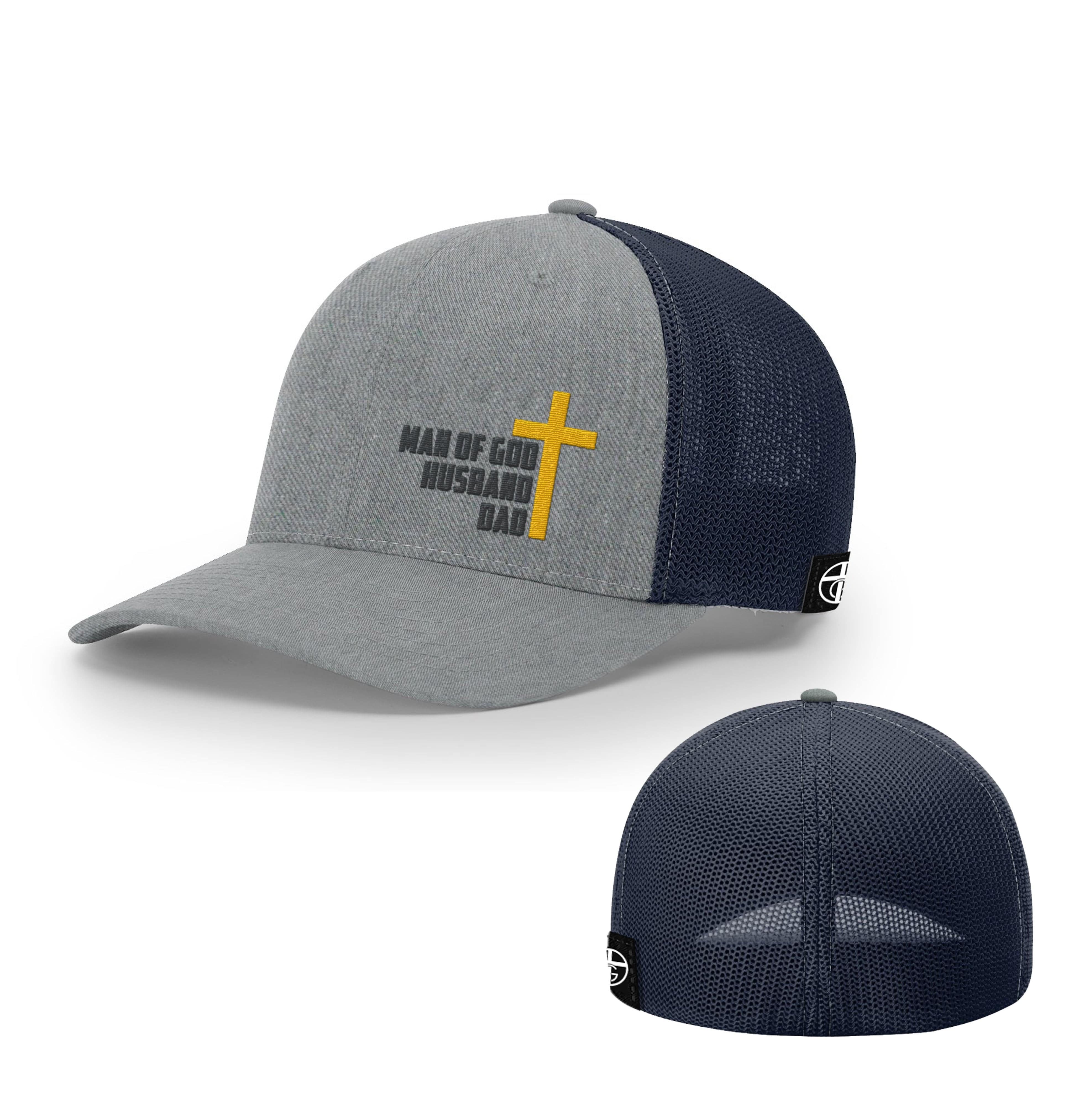 Our True God Hat Flexfit / Heather and Navy / S/M Man Of God, Husband, Dad Hats