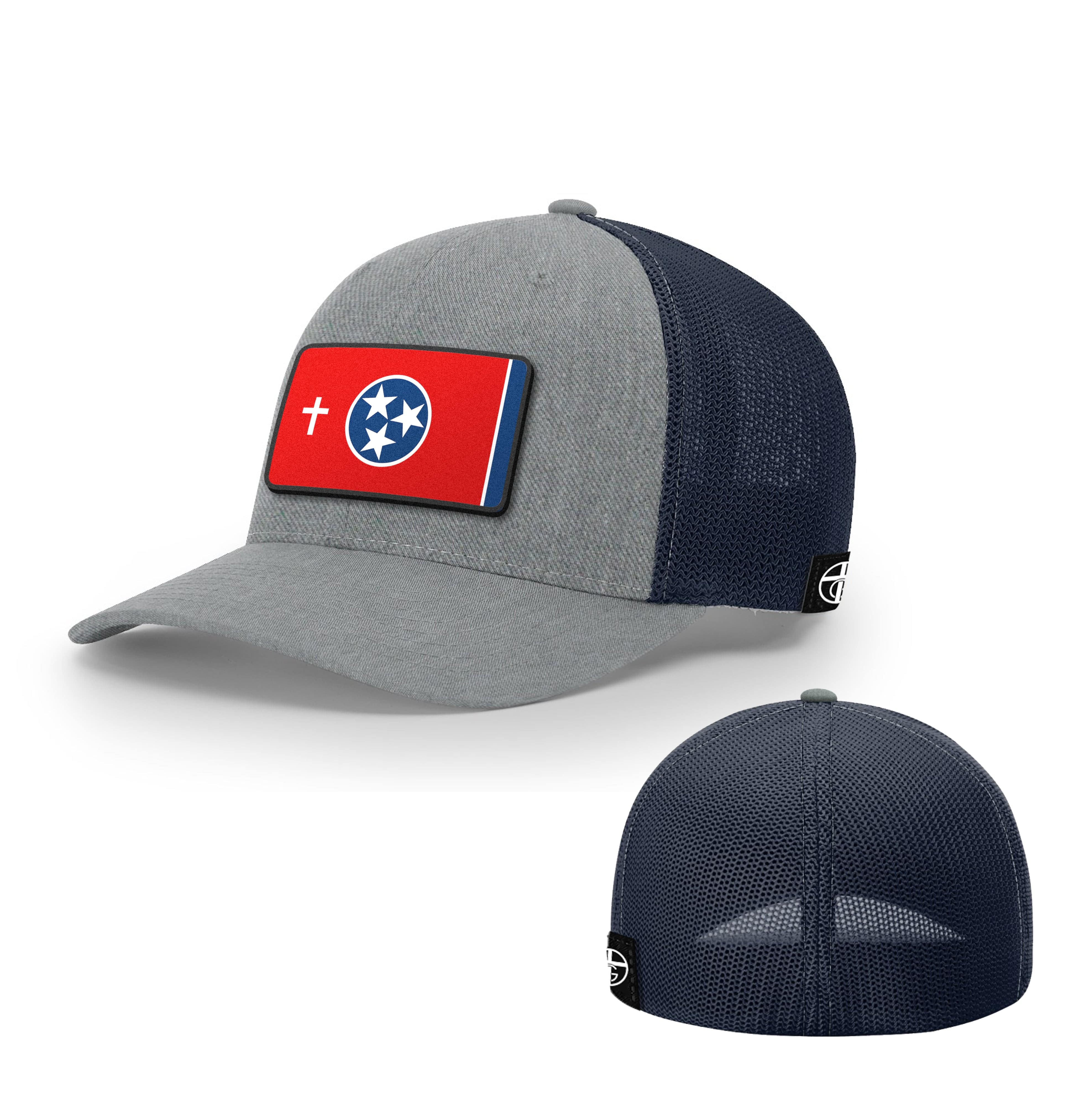 Our True God Hat Flexfit / Heather and Navy / S/M Tennessee is God’s Country Patch Hats