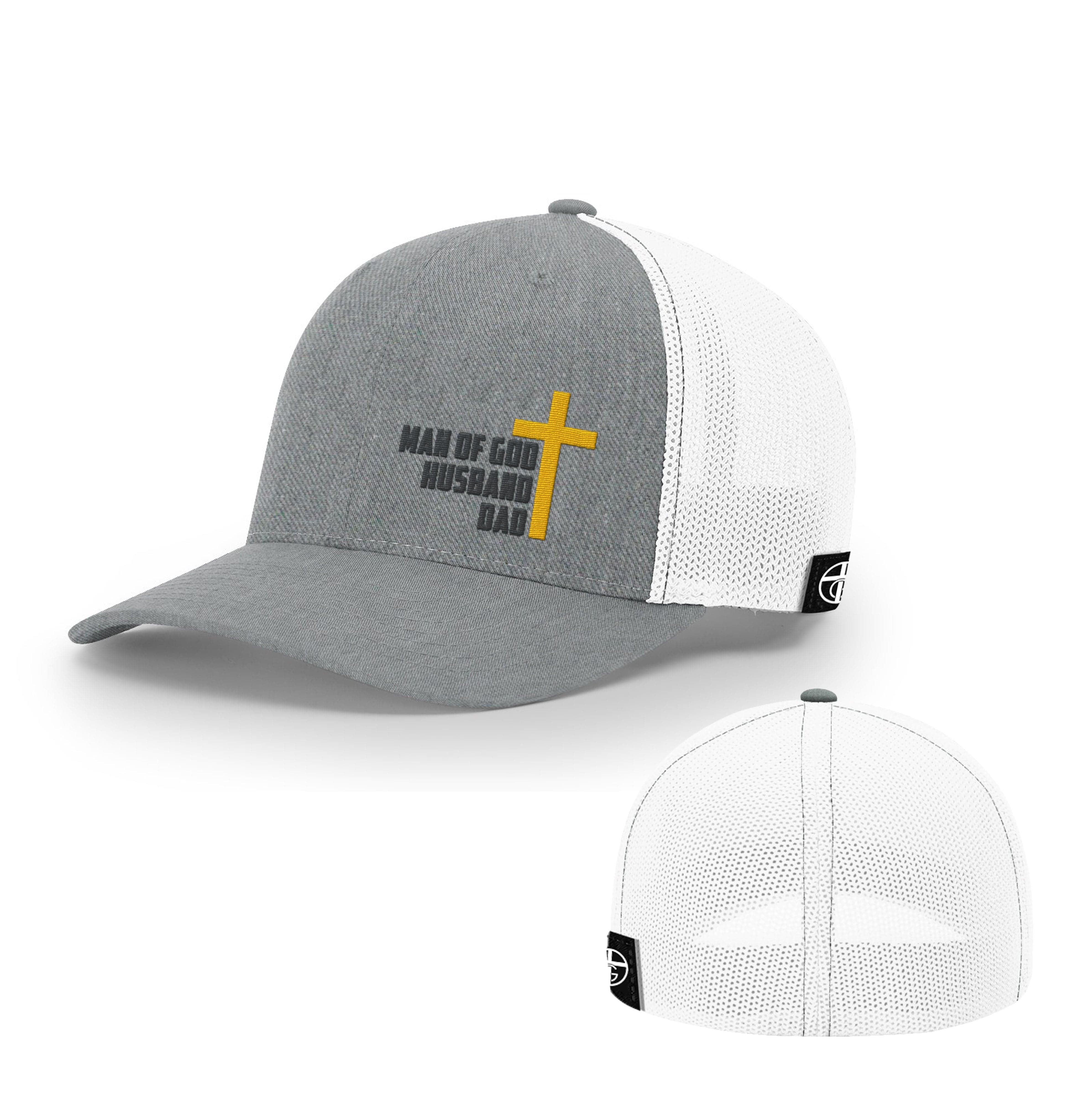 Our True God Hat Flexfit / Heather and White / S/M Man Of God, Husband, Dad Hats