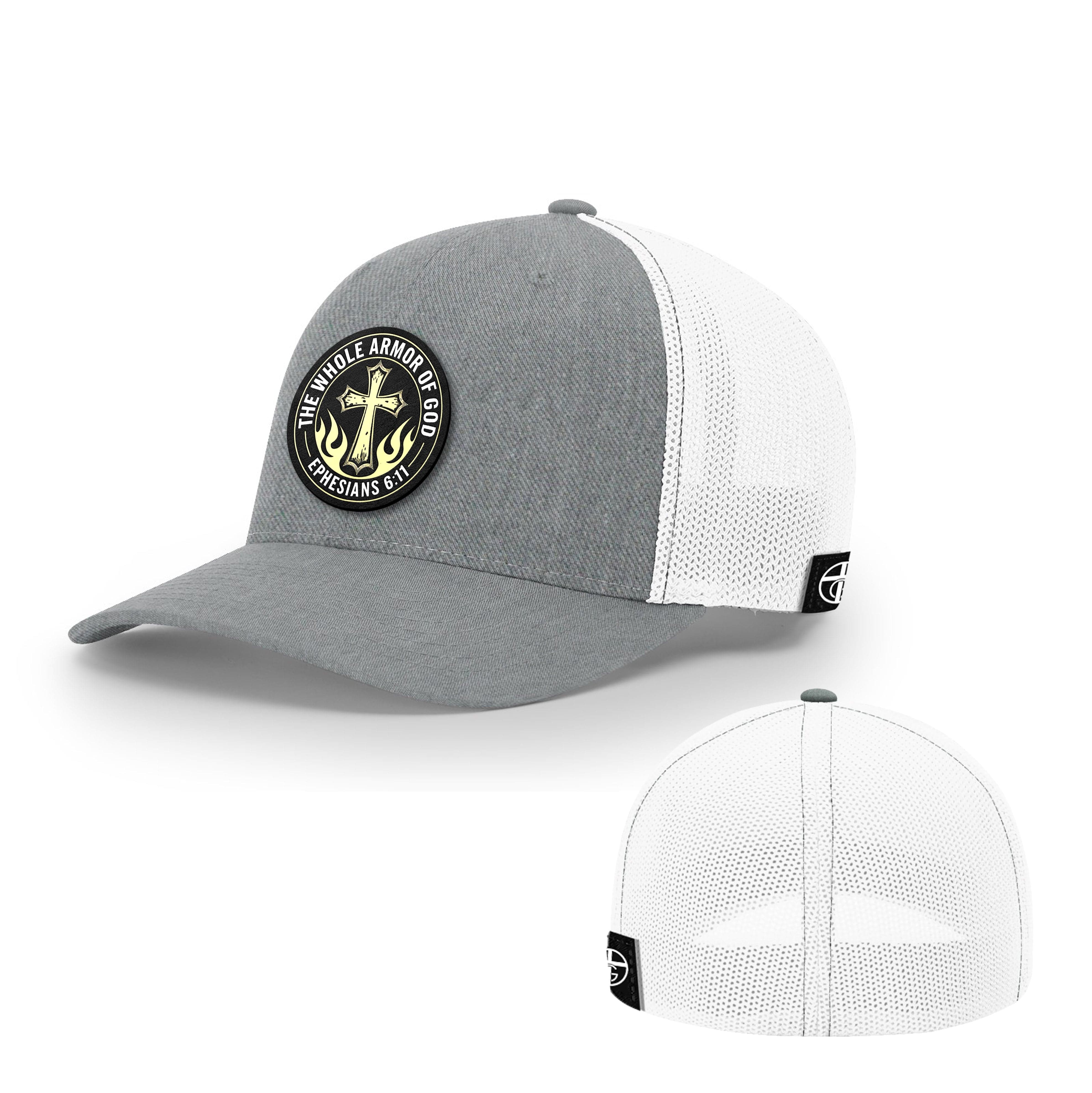 Our True God Hat Flexfit / Heather and White / S/M The Whole Armor Of God Circle Patch Hats