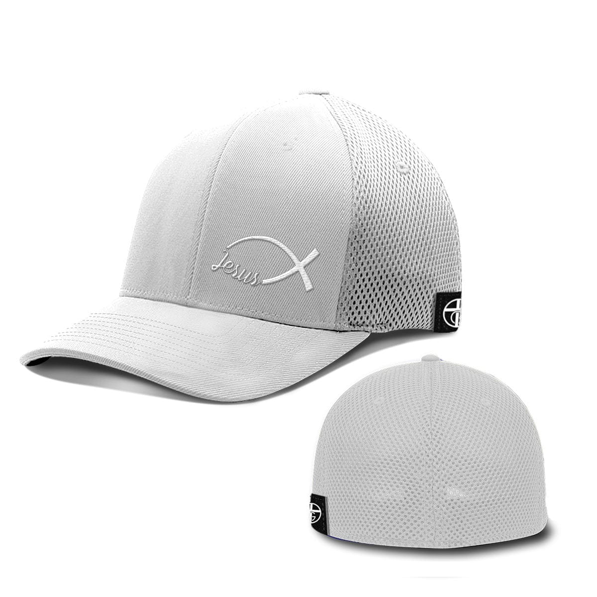 Our True God Hat Flexfit / White / S/M Jesus Fish Lower Left Whiteout Version Hat