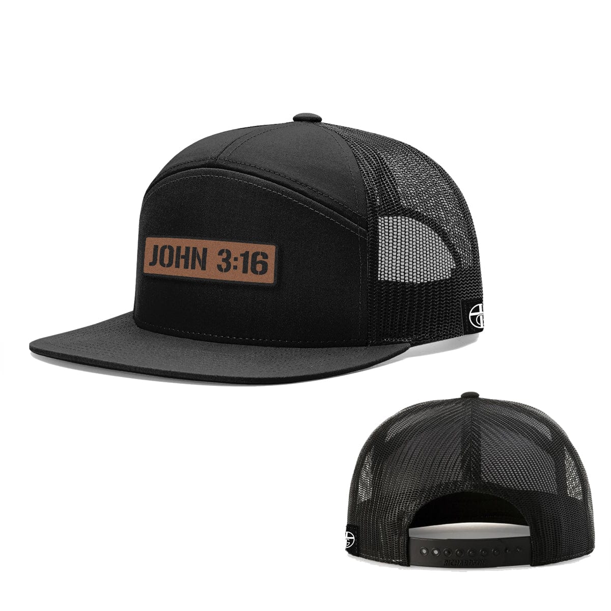 Our True God Hat John 3:16 Leather Patch 7 Panel Hats