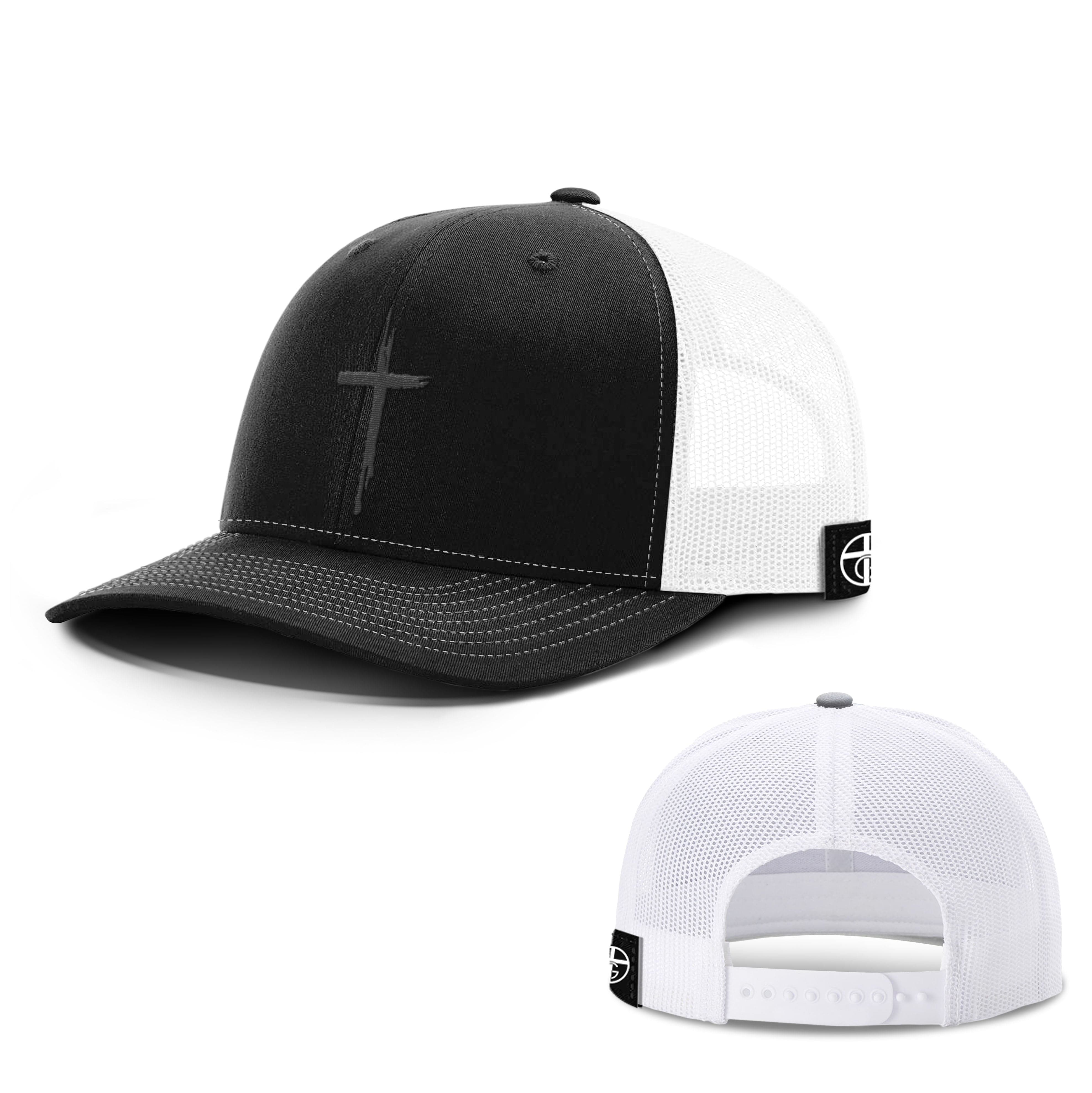 Our True God Hat Snapback / Black and White / One Size Cross Center Blackout Version Hats