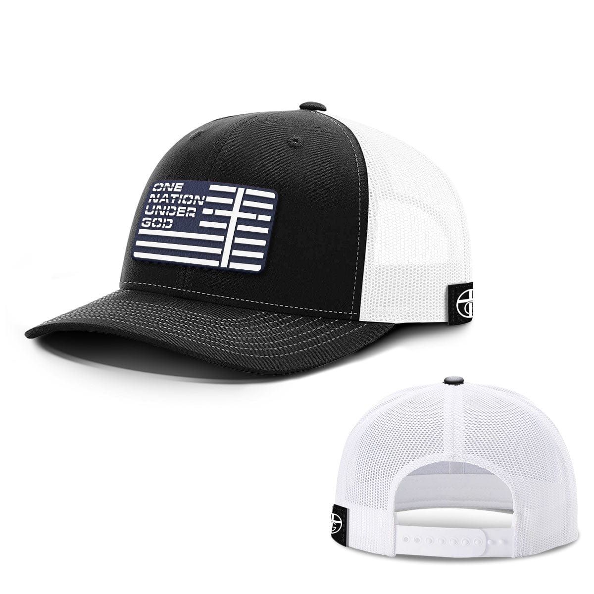 Our True God Hat Snapback / Black and White / One Size One Nation Under God Flag Navy PVC Patch Hats