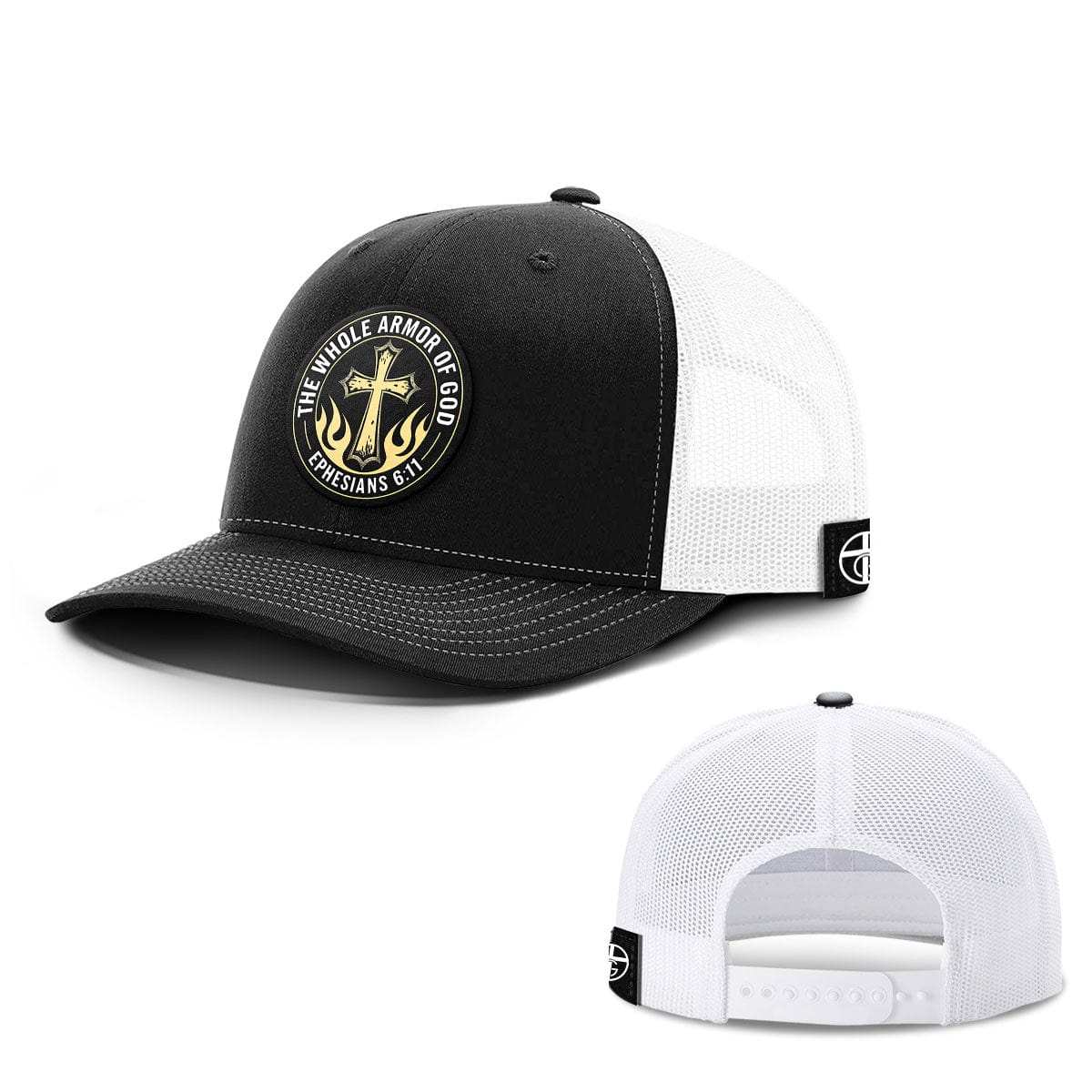 Our True God Hat Snapback / Black and White / One Size The Whole Armor Of God Circle Patch Hats