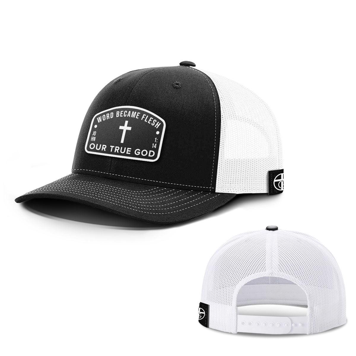 Our True God Hat Snapback / Black and White / One Size Word Became Flesh Patch Hats