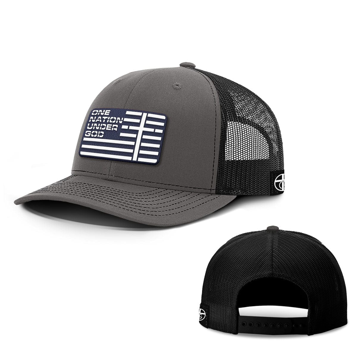 Our True God Hat Snapback / Charcoal and Black / One Size One Nation Under God Flag Navy PVC Patch Hats