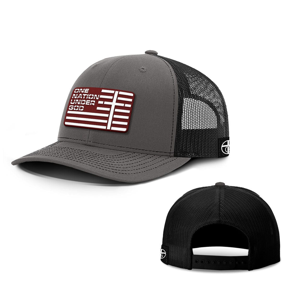 Our True God Hat Snapback / Charcoal and Black / One Size One Nation Under God Flag Red PVC Patch Hats