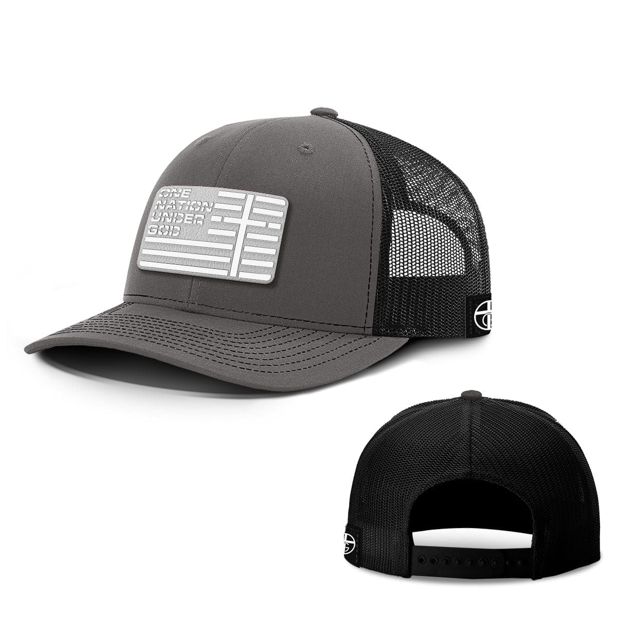 Our True God Hat Snapback / Charcoal and Black / One Size One Nation Under God Flag White PVC Patch Hats