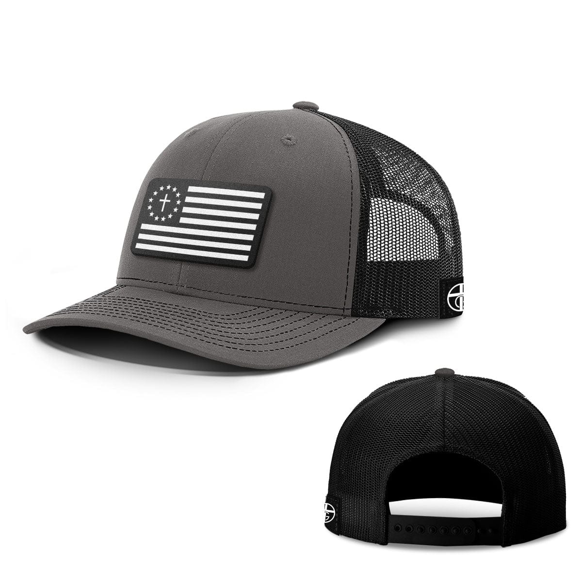 Our True God Hat Snapback / Charcoal and Black / One Size One Nation Under God White Leather Patch Hats