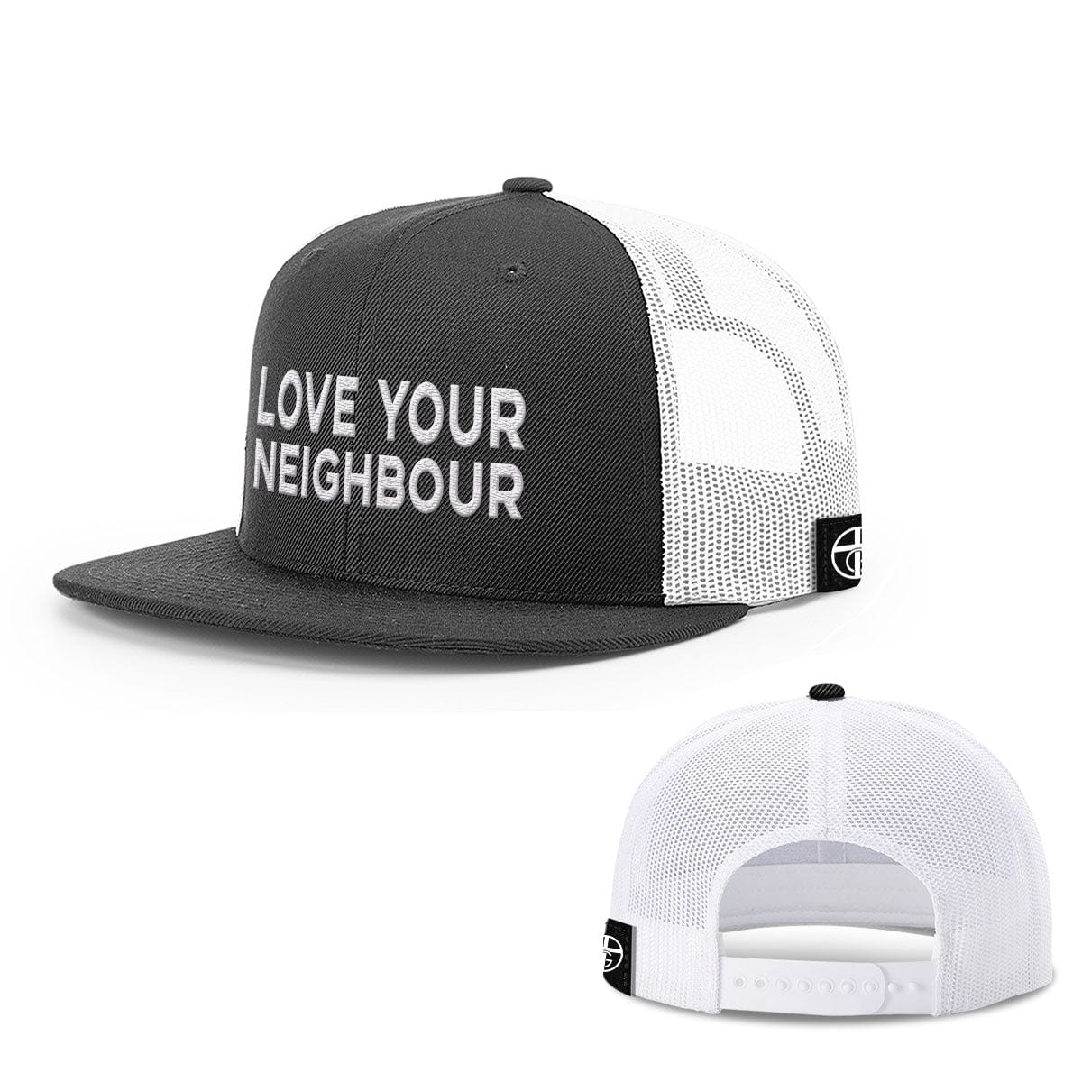 Our True God Hat Snapback Flatbill / Black and White / One Size Love Your Neighbour Hats