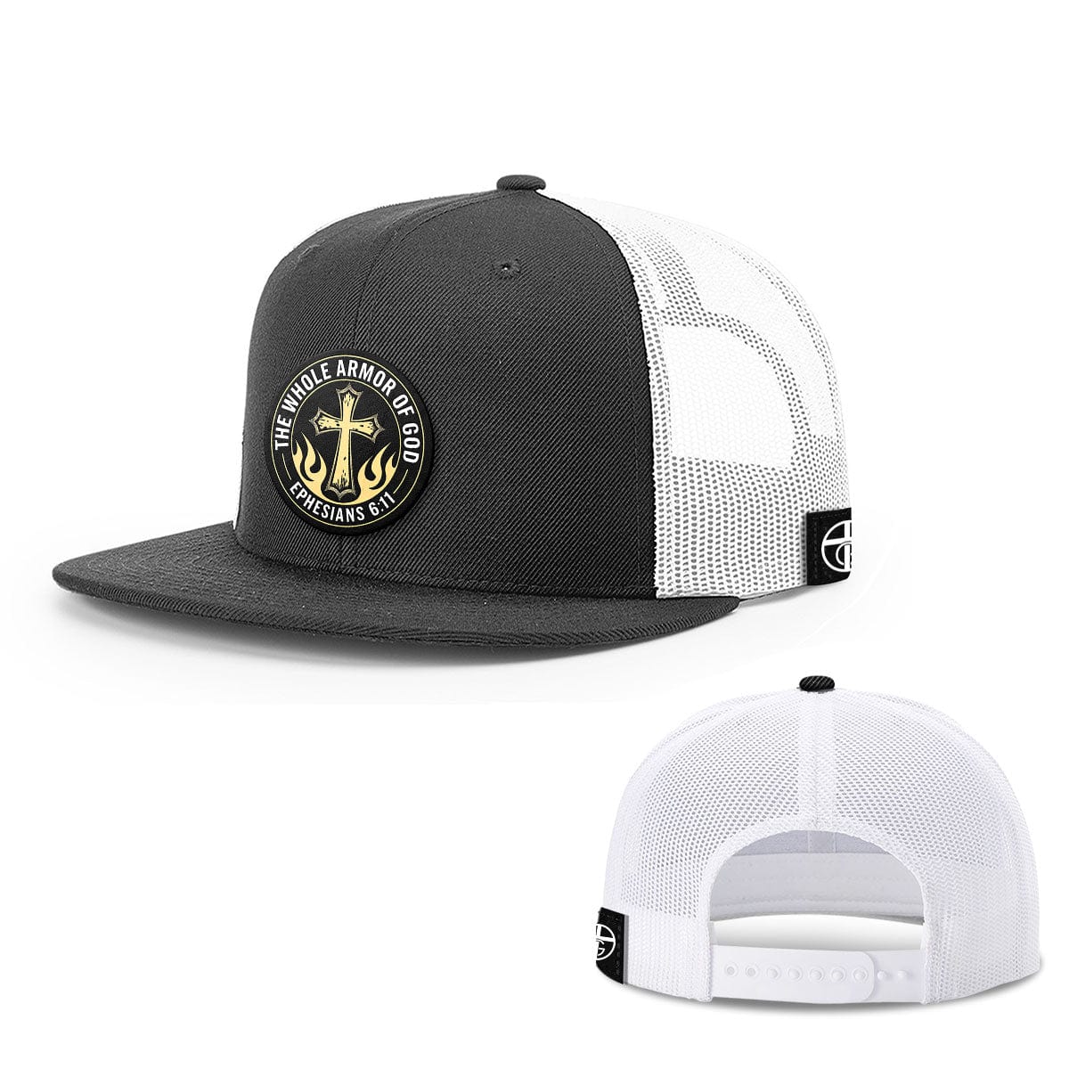 Our True God Hat Snapback Flatbill / Black and White / One Size The Whole Armor Of God Circle Patch Hats