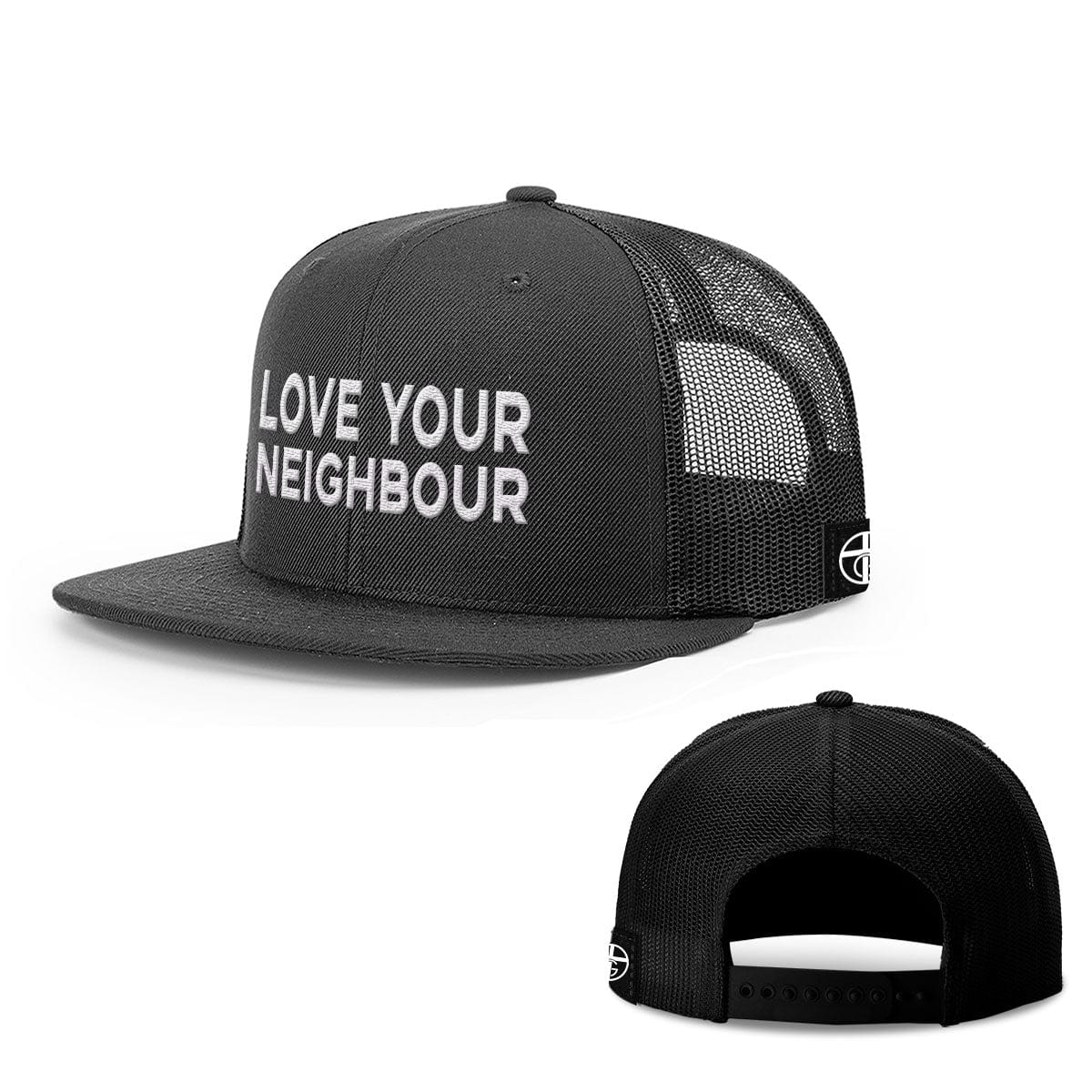 Our True God Hat Snapback Flatbill / Full Black / One Size Love Your Neighbour Hats