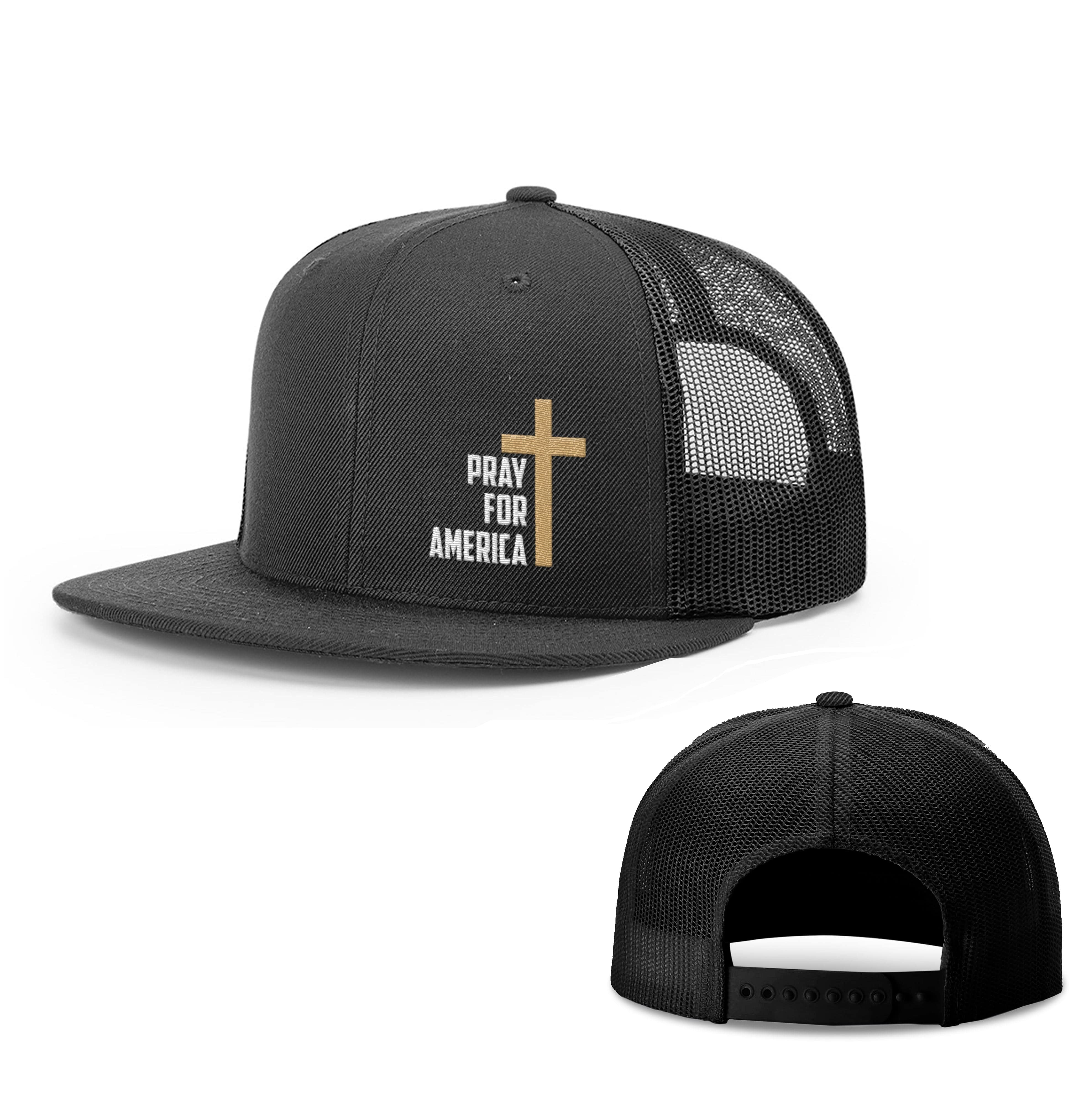 Our True God Hat Snapback Flatbill / Full Black / One Size Pray For America Hats