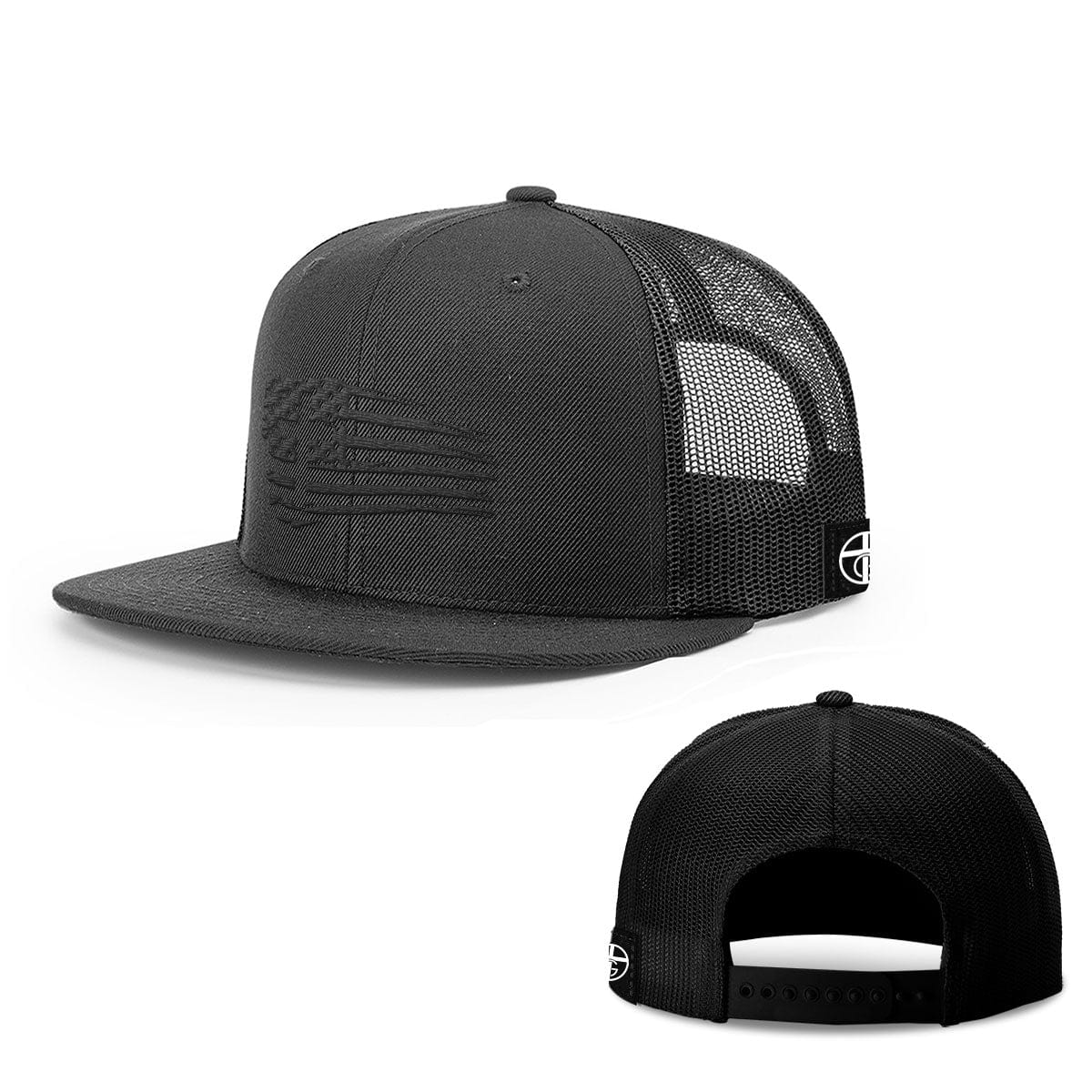 Our True God Hat Snapback Flatbill / Full Black / One Size Tattered Flag Cross Blackout Version Hats