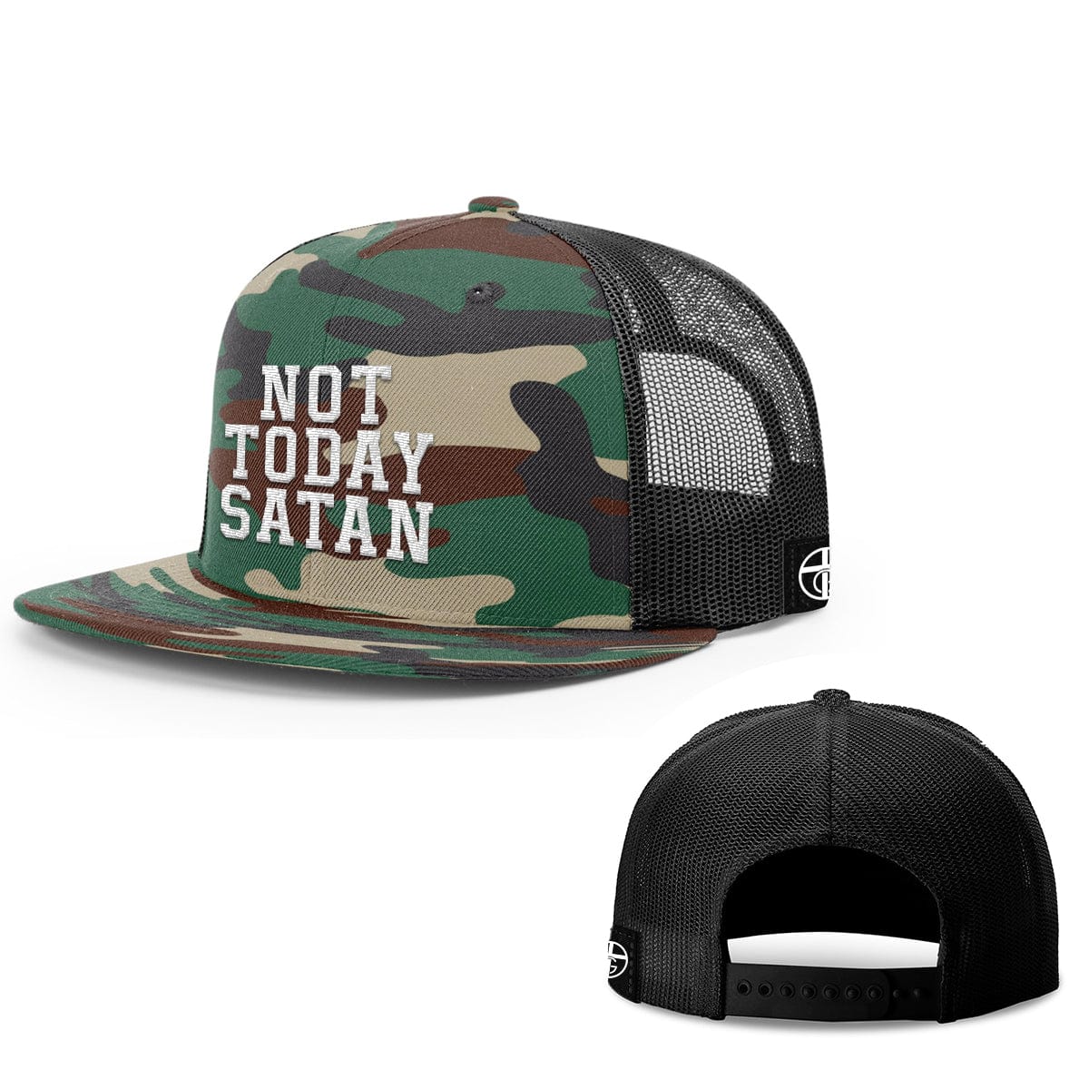 Our True God Hat Snapback Flatbill / Green Camo and Black / One Size Not Today Satan Hats