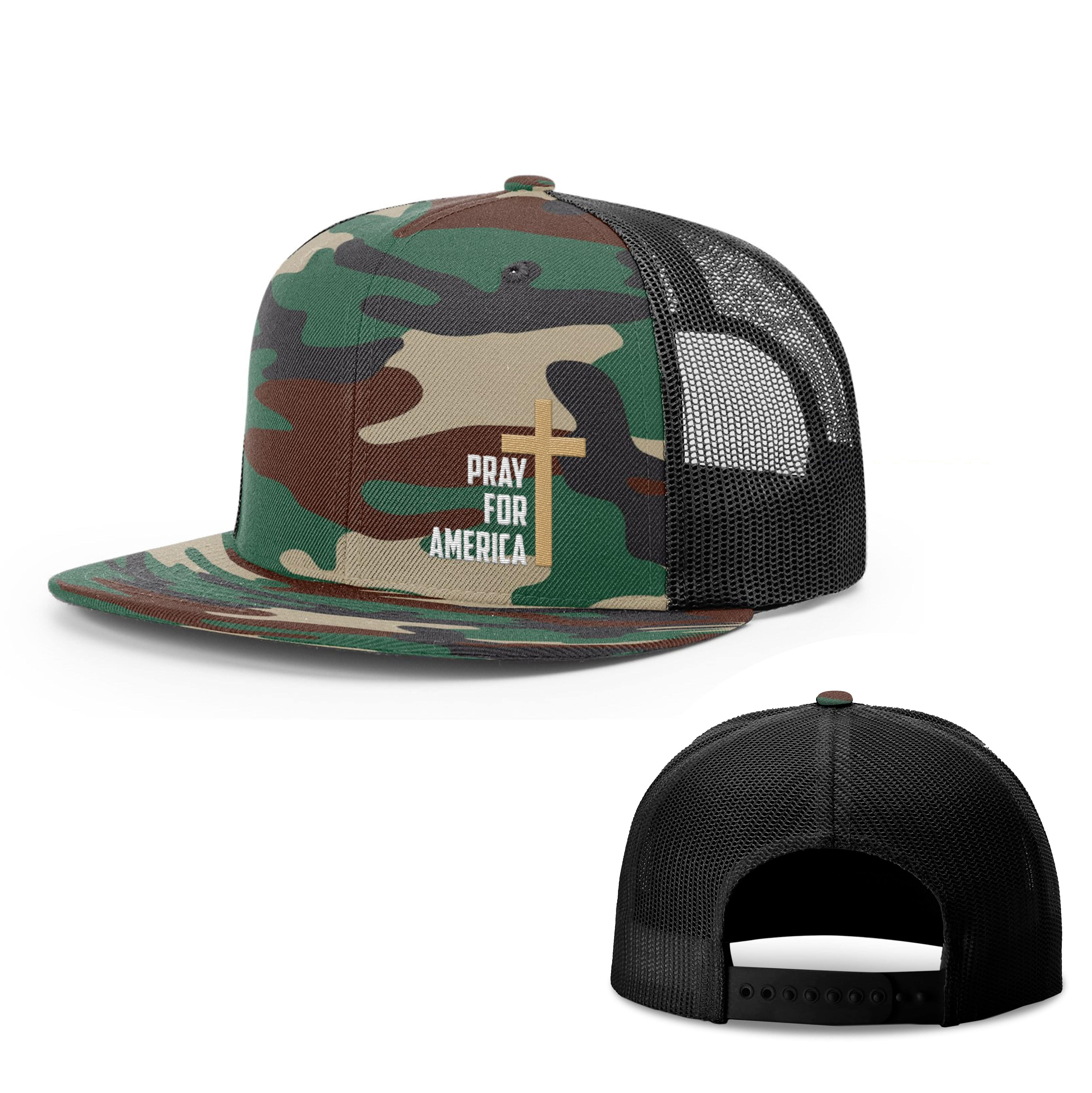 Our True God Hat Snapback Flatbill / Green Camo and Black / One Size Pray For America Hats