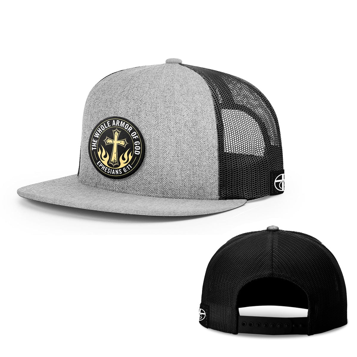 Our True God Hat Snapback Flatbill / Heather and Black / One Size The Whole Armor Of God Circle Patch Hats