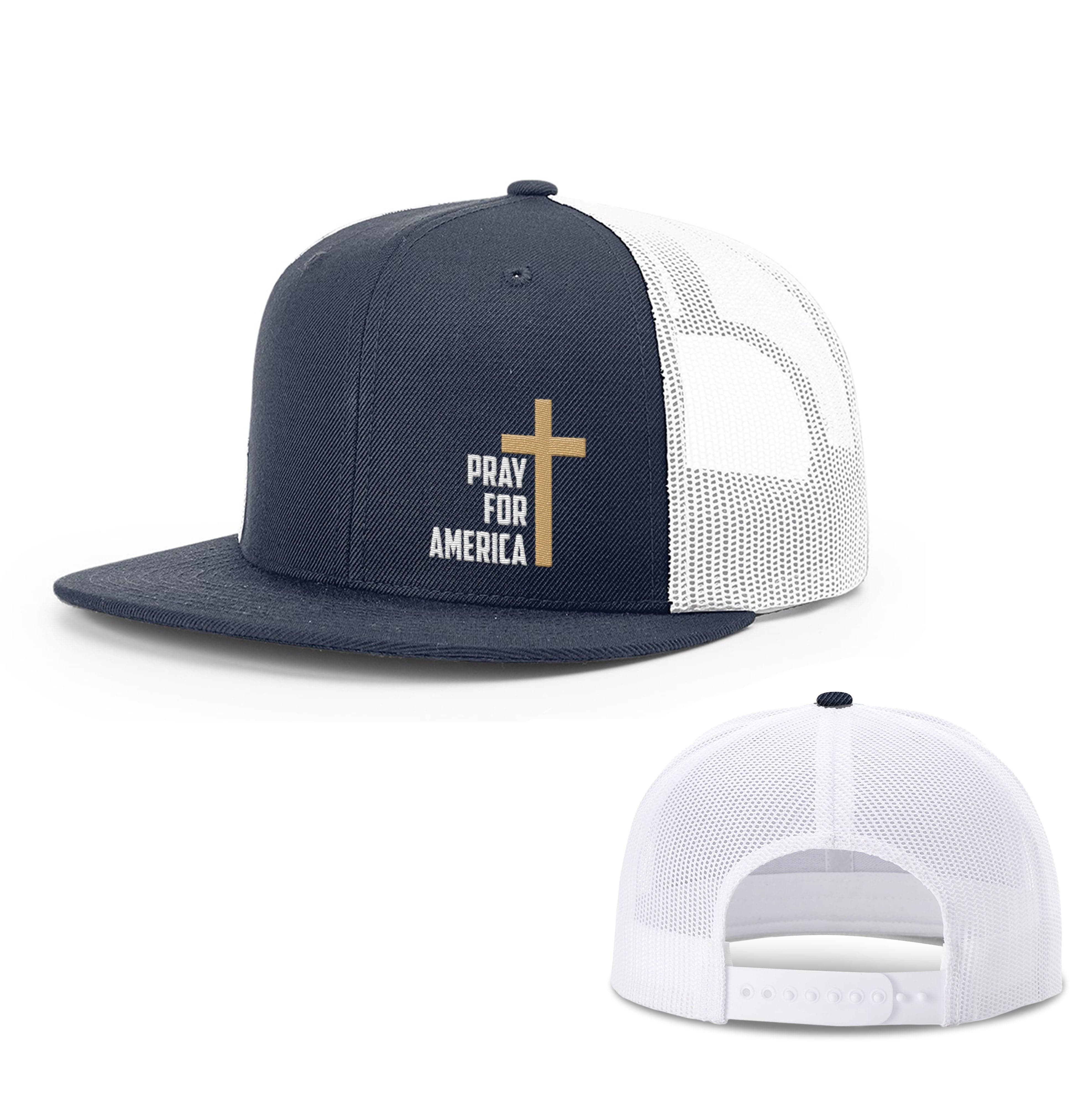 Our True God Hat Snapback Flatbill / Navy and White / One Size Pray For America Hats