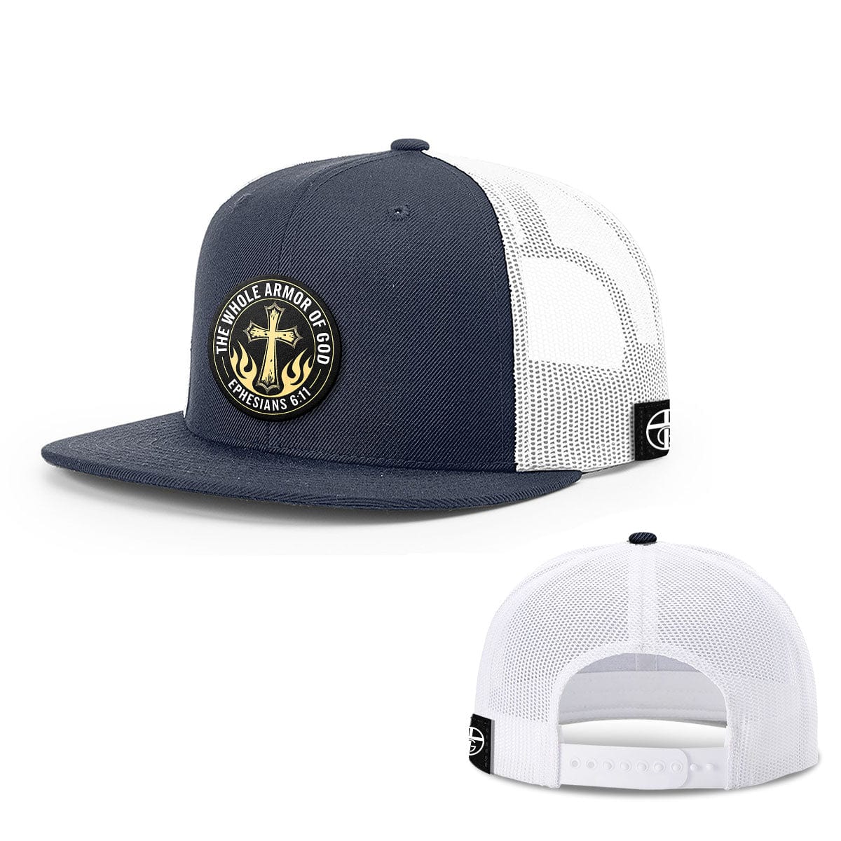 Our True God Hat Snapback Flatbill / Navy and White / One Size The Whole Armor Of God Circle Patch Hats