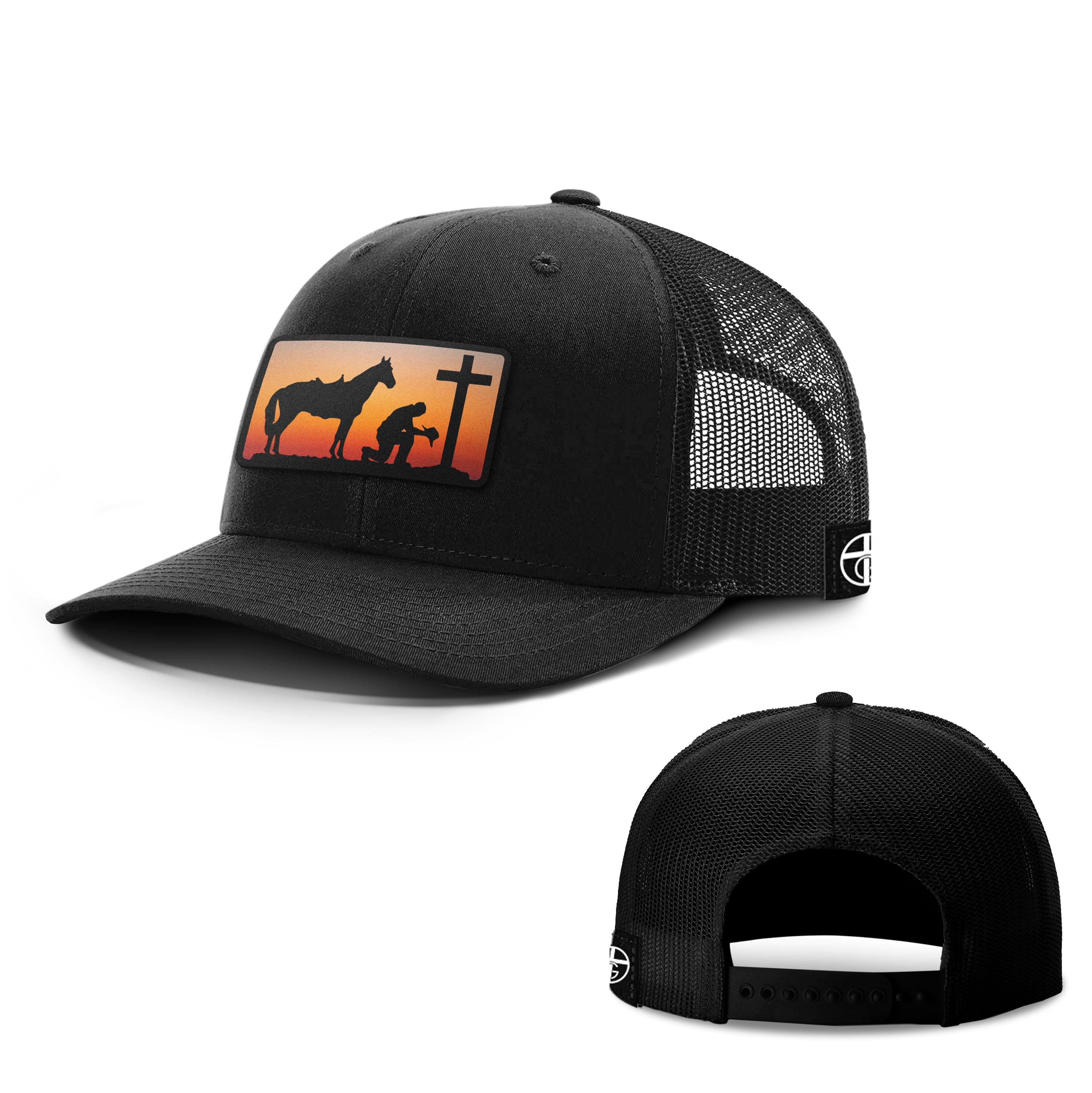 Our True God Hat Snapback / Full Black / One Size Kneeling Cowboy Patch Hats