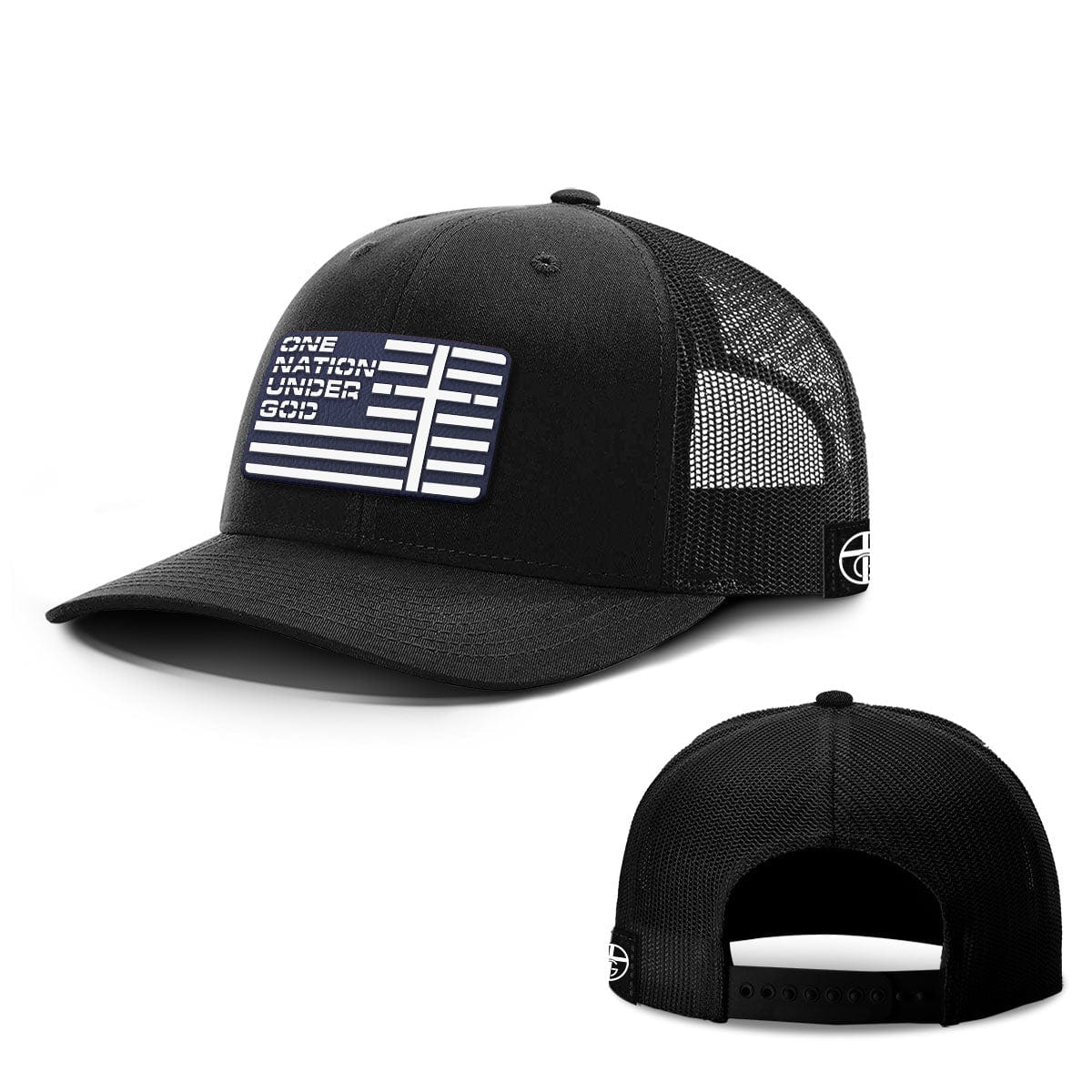 Our True God Hat Snapback / Full Black / One Size One Nation Under God Flag Navy PVC Patch Hats