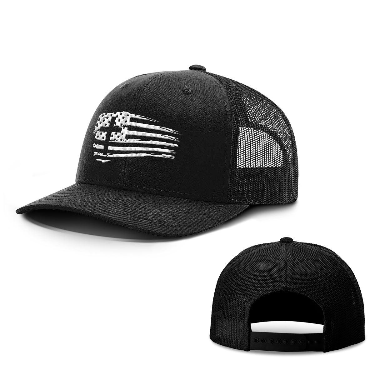 Our True God Hat Snapback / Full Black / One Size Tattered Flag Cross Hats